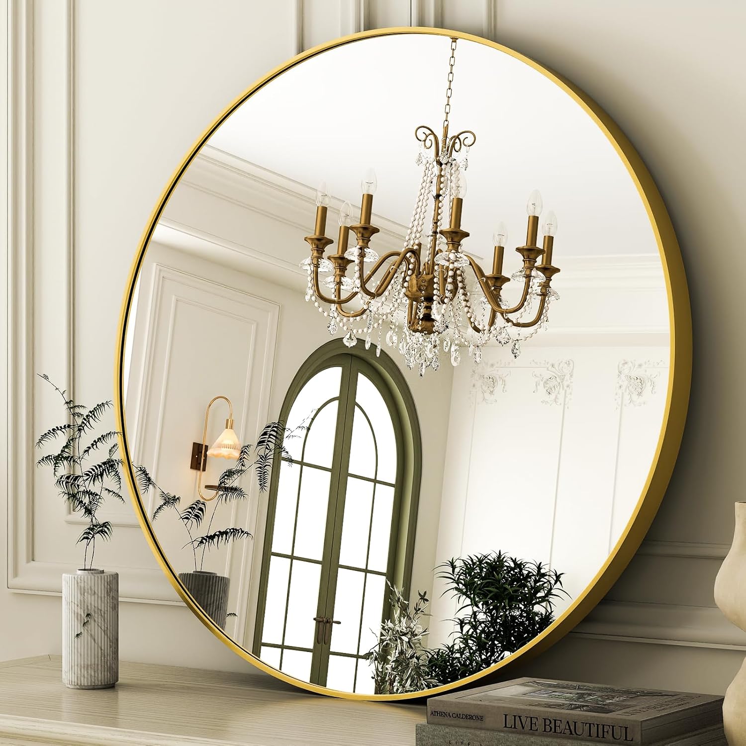 Round Luxe Black Wall Mirror — 32" — Gold