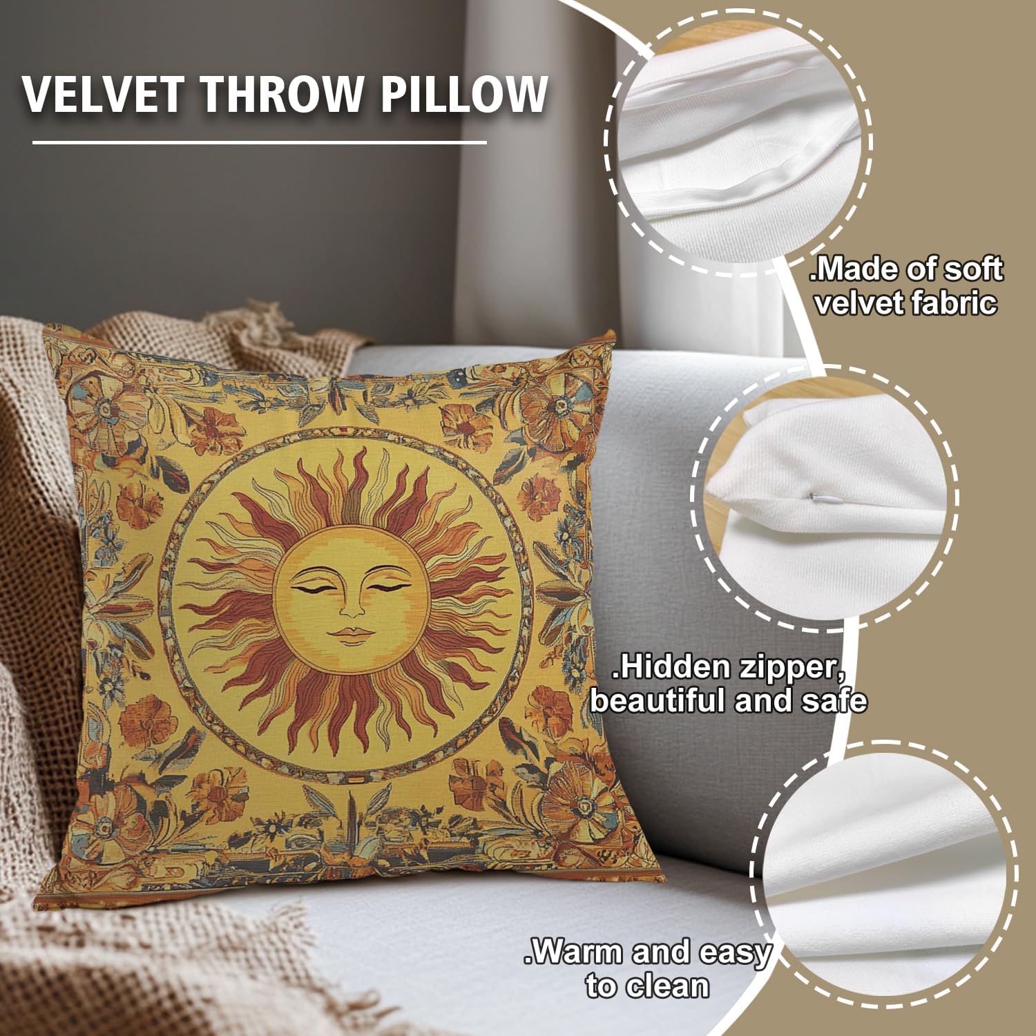 Vintage Boho Black Throw Pillow Cover — 18" - View 3