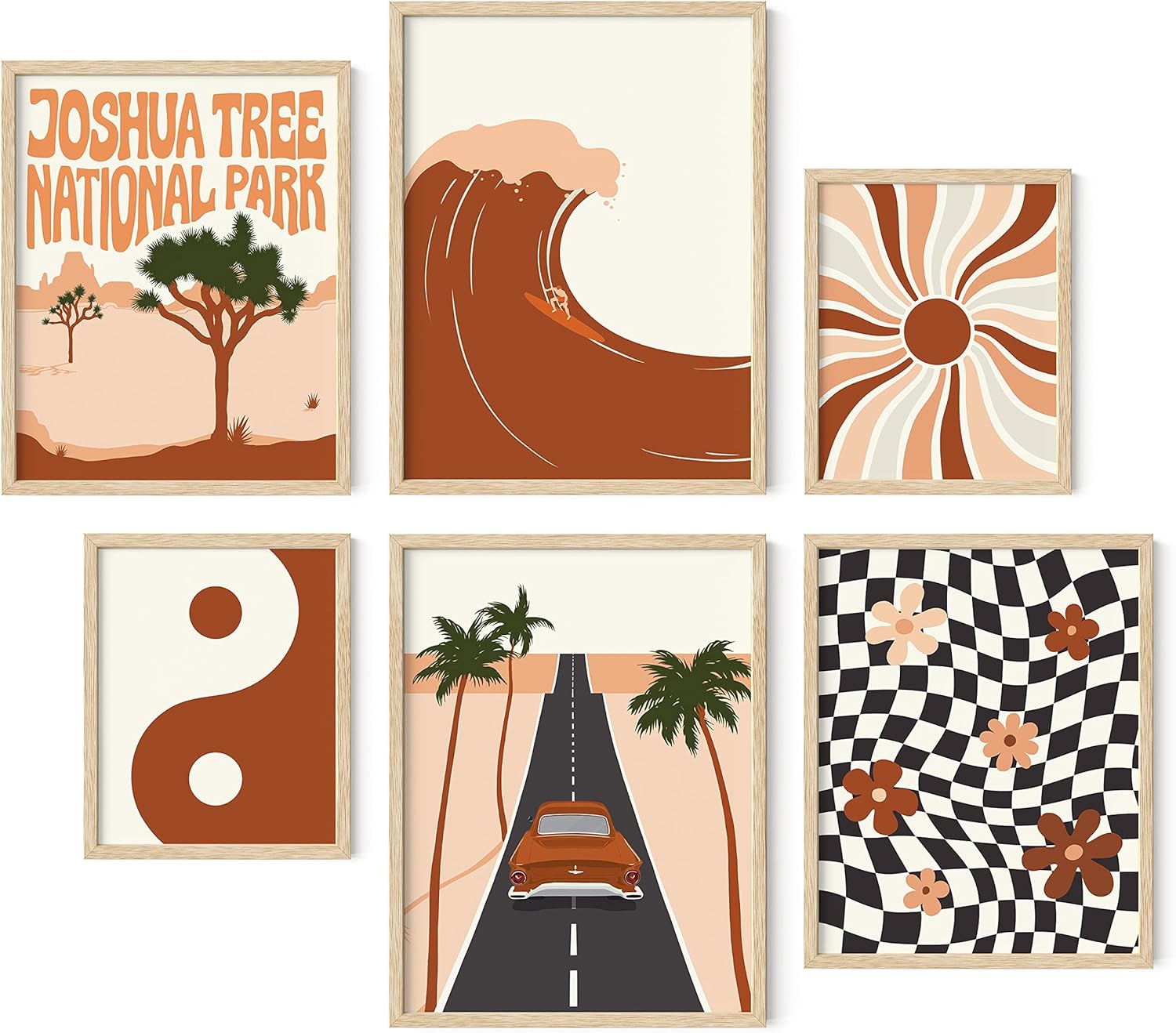 Framed Black Wall Decor — Set of 6 — Rust Retro