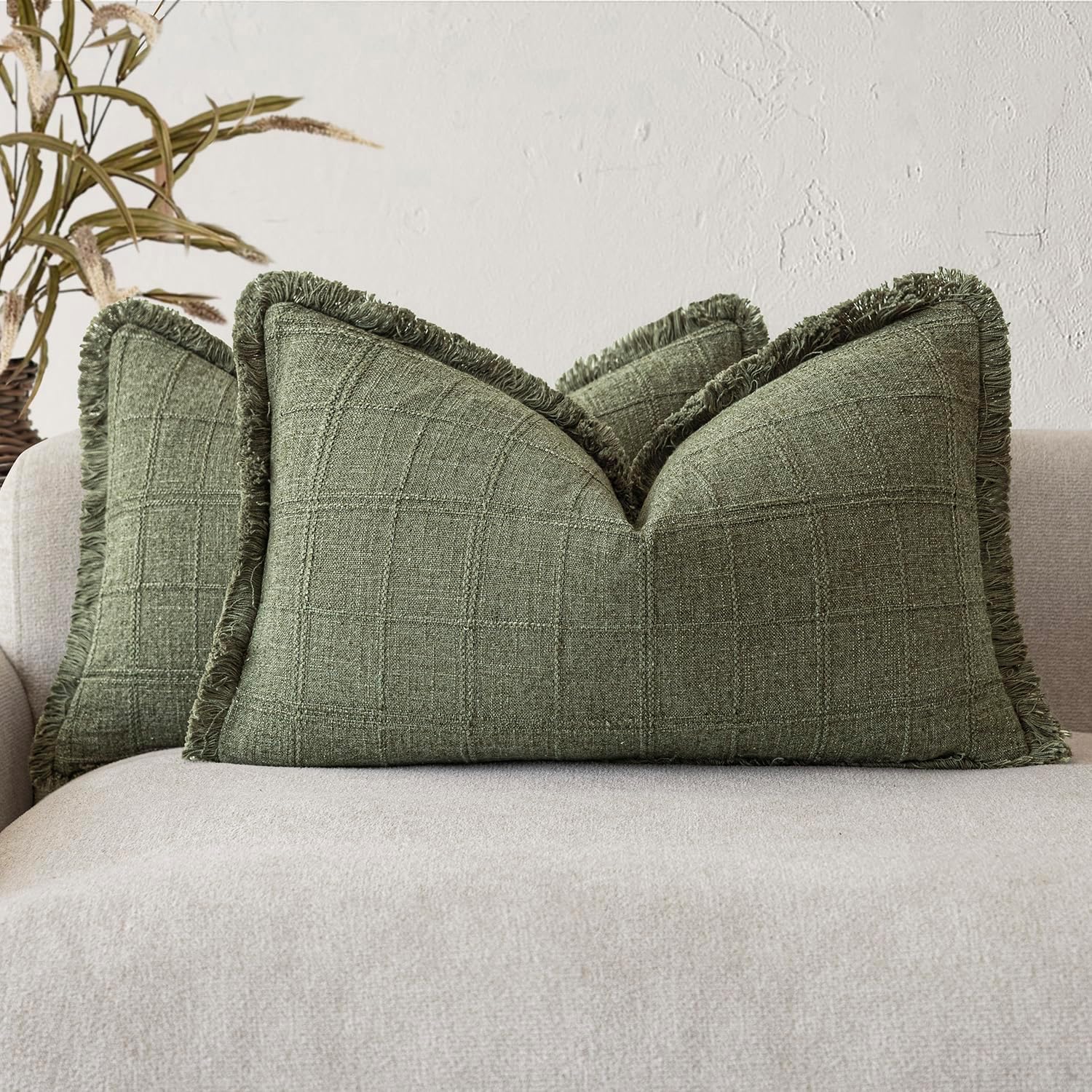 Linen Boho Beige Throw Pillow Cover — 18" — 20" x 12" (Pack of 2)