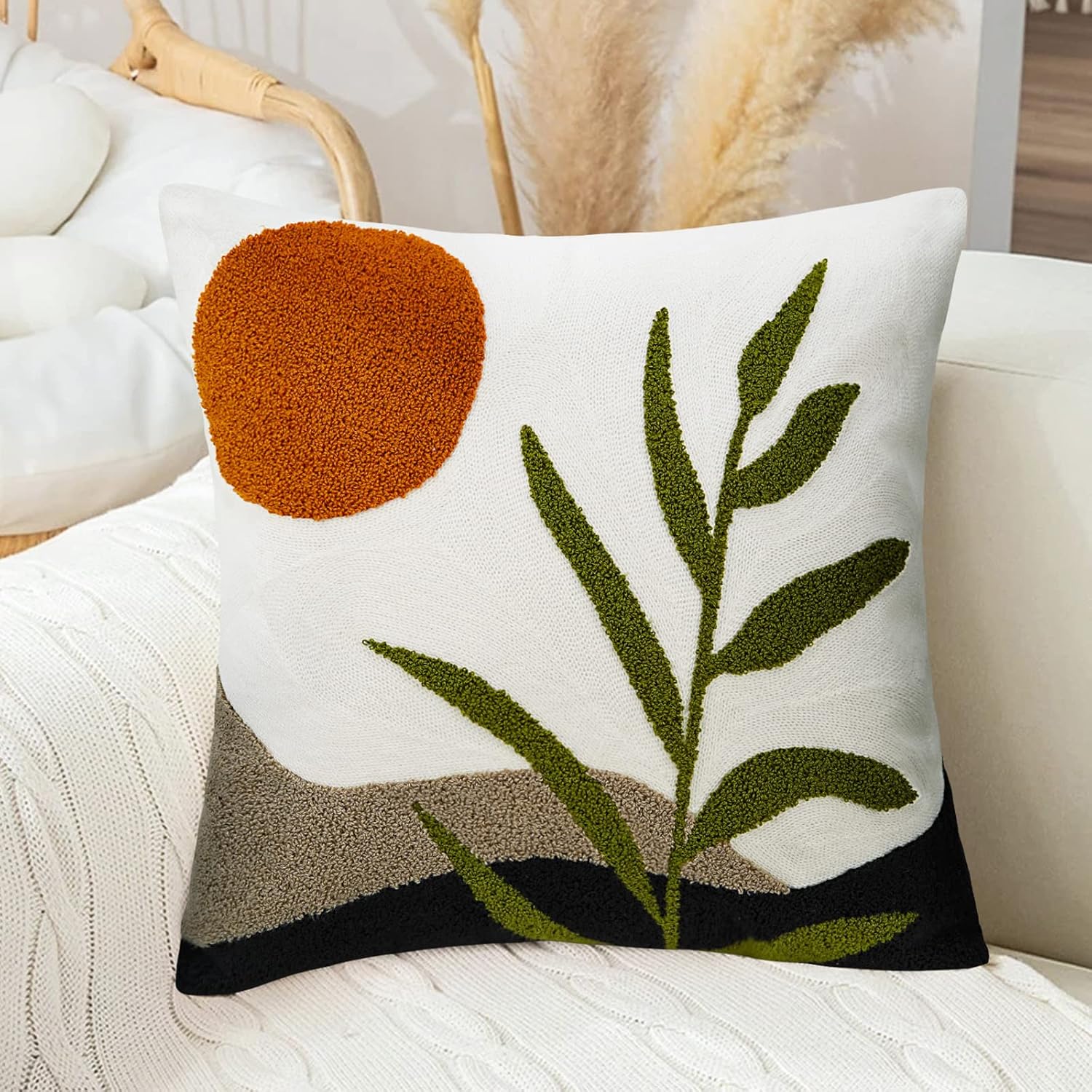 Tufted Boho Green Throw Pillow Cover — 20" — Boho-c2
