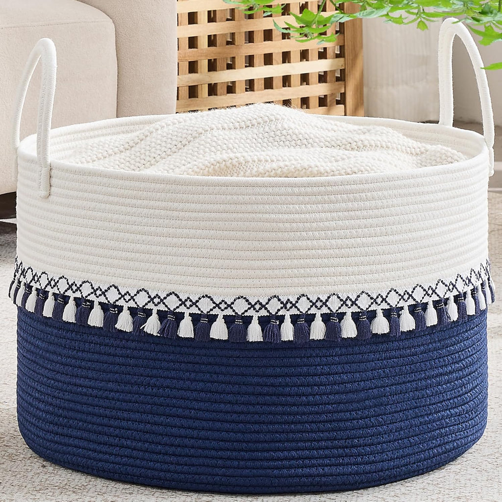 Boho Beige Throw Pillow — 20" — Blue Fringe