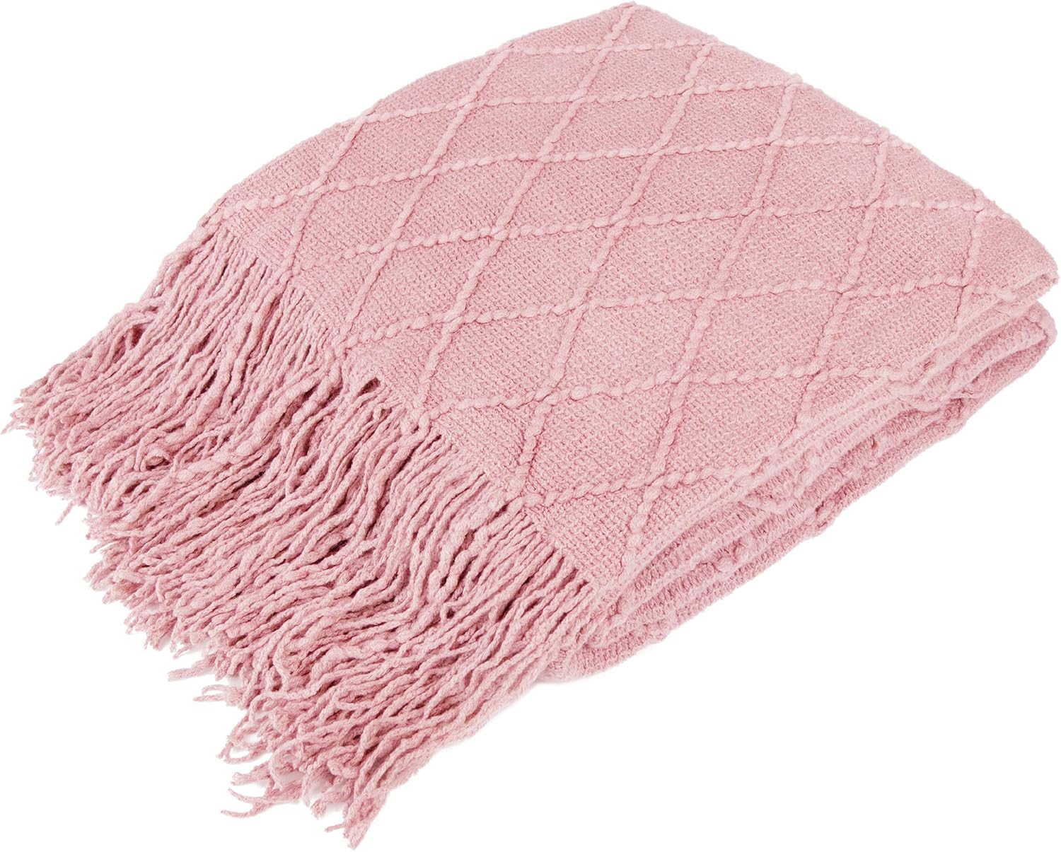 Knit Boho Beige Throw Pillow — 60" — Blossom Pink