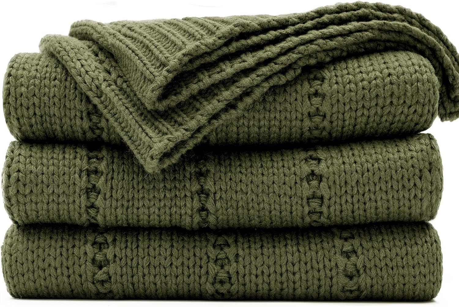 Knit Beige Throw Pillow — 50" — Moss Green