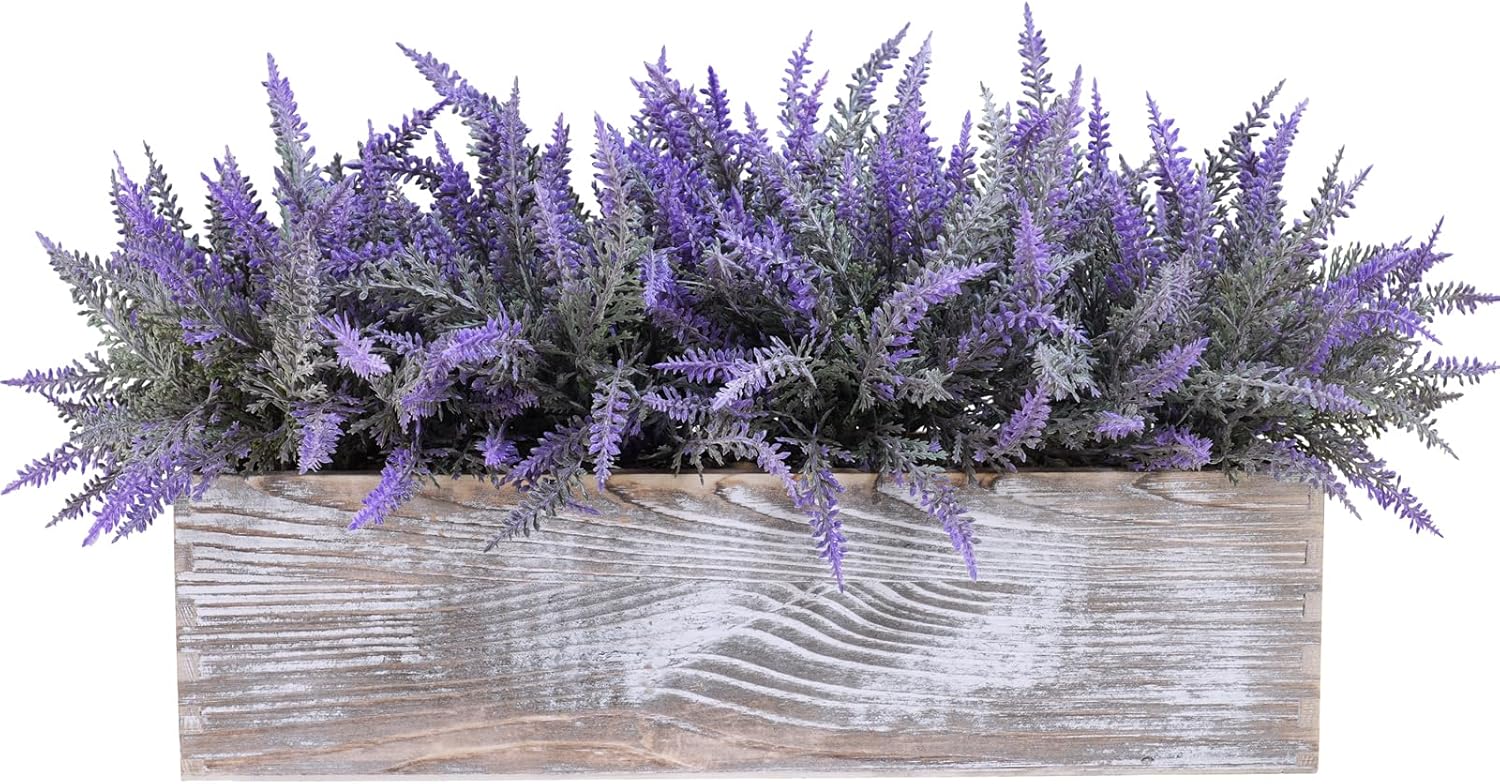 Rectangular Farmhouse Wood Artificial Plant — 14" — Lavender in Grey