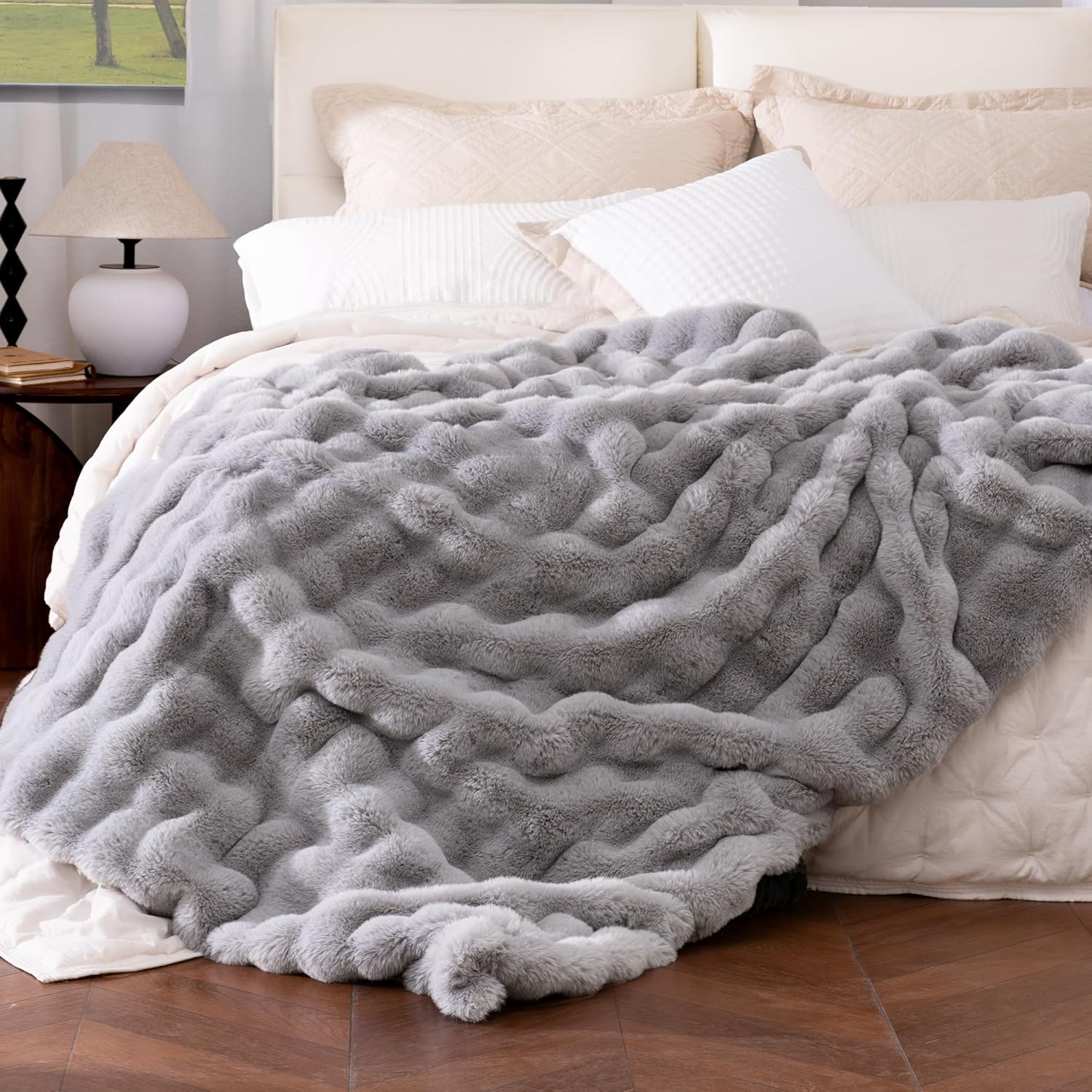 Luxe Beige Throw Pillow — 60" — Bubble Light Grey