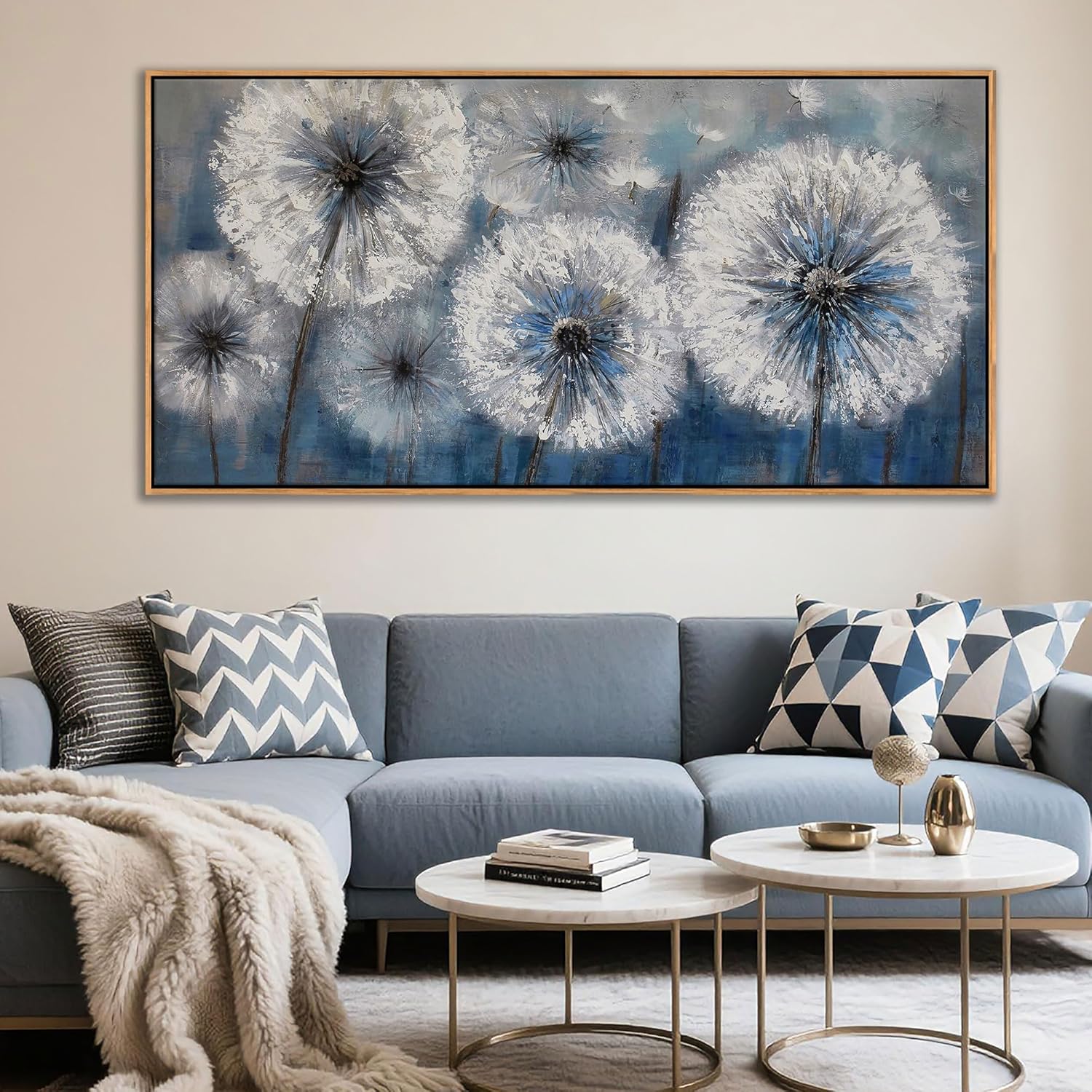 Framed Modern Black Wall Art — 40" — Dandelion Painting Wall Art
