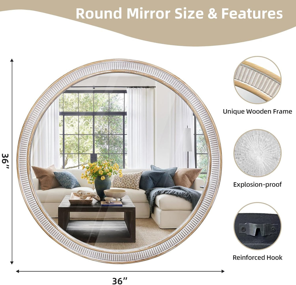 Round Farmhouse Wood Mirror — 36" - View 2