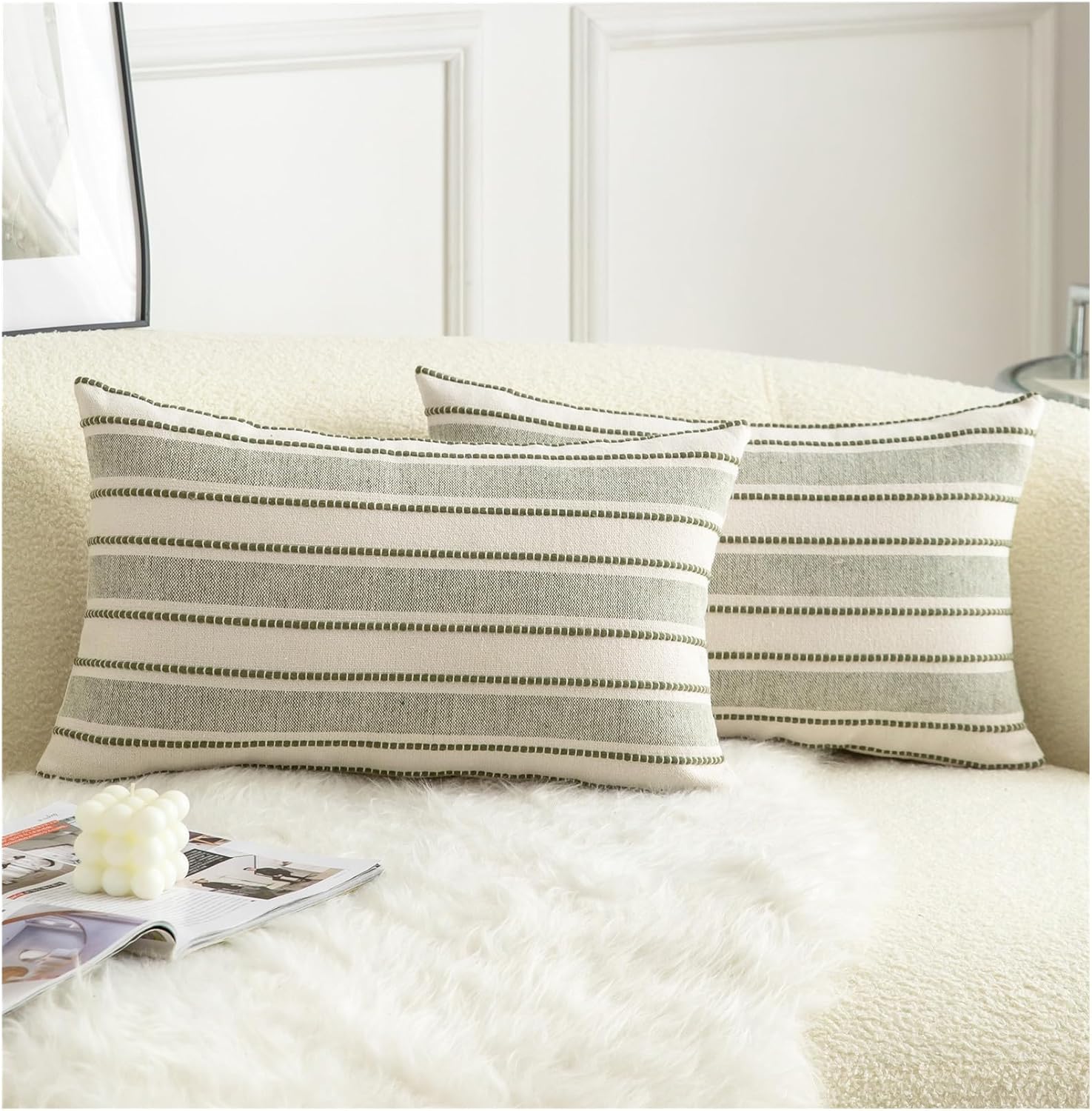 Boho Beige Throw Pillow Cover — 18" — Olive Green