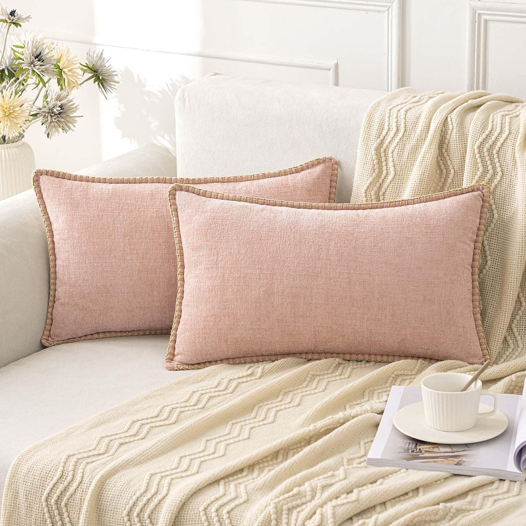 Chenille Boho Pink Throw Pillow Cover — 20"