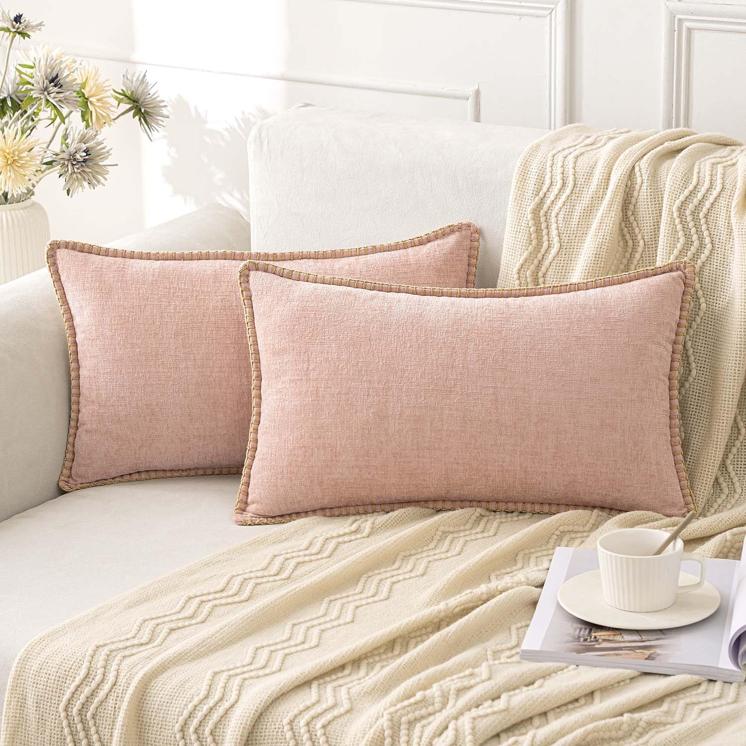 Chenille Boho Pink Throw Pillow Cover — 20"