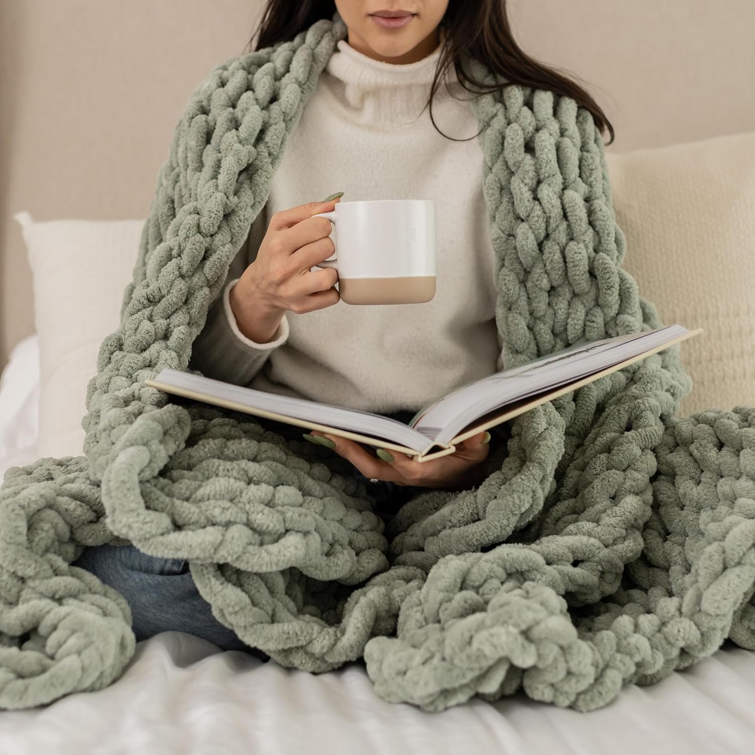 Knit Luxe Beige Throw Pillow — 50x70 — Sage