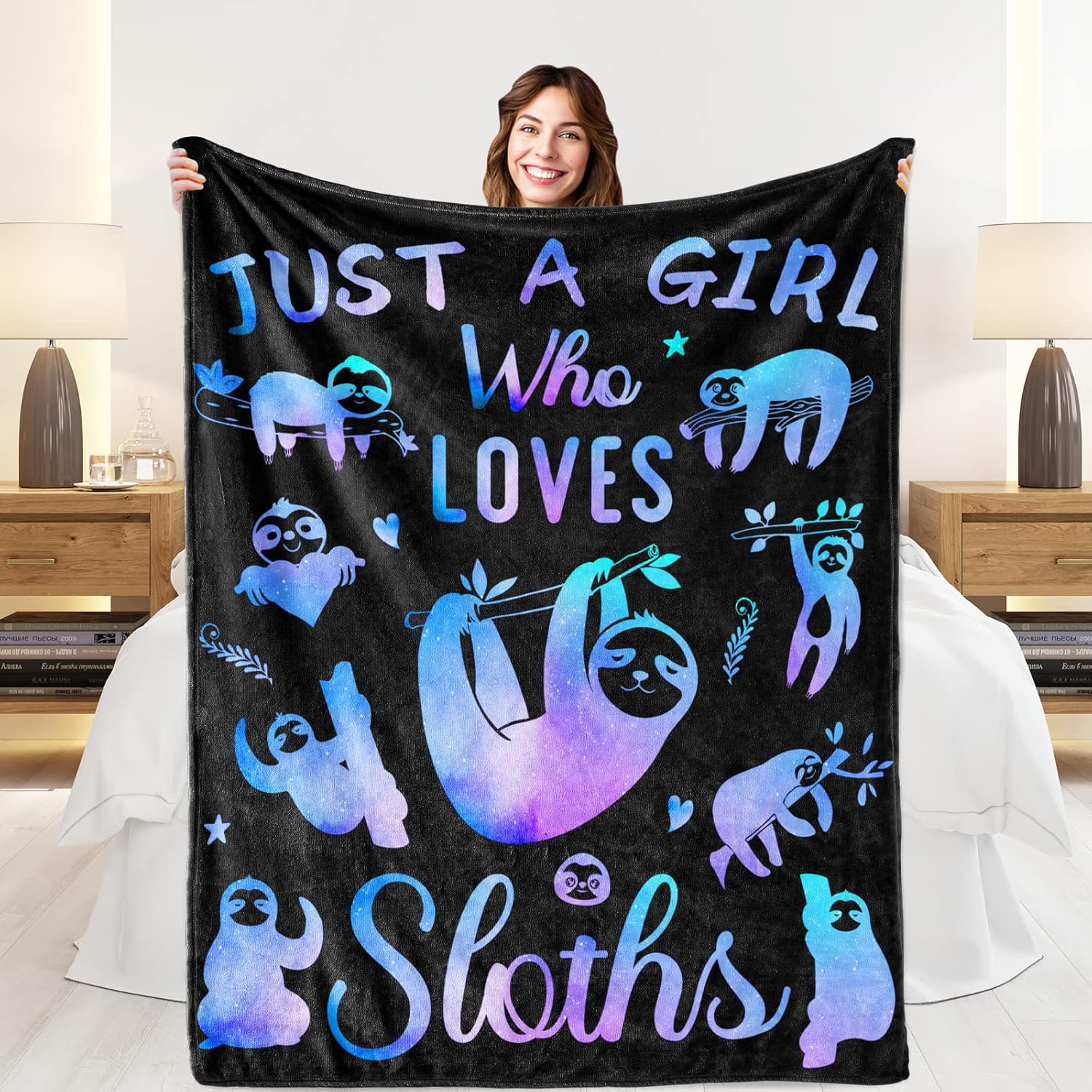 Black Throw Pillow — 80" — Love Sloths