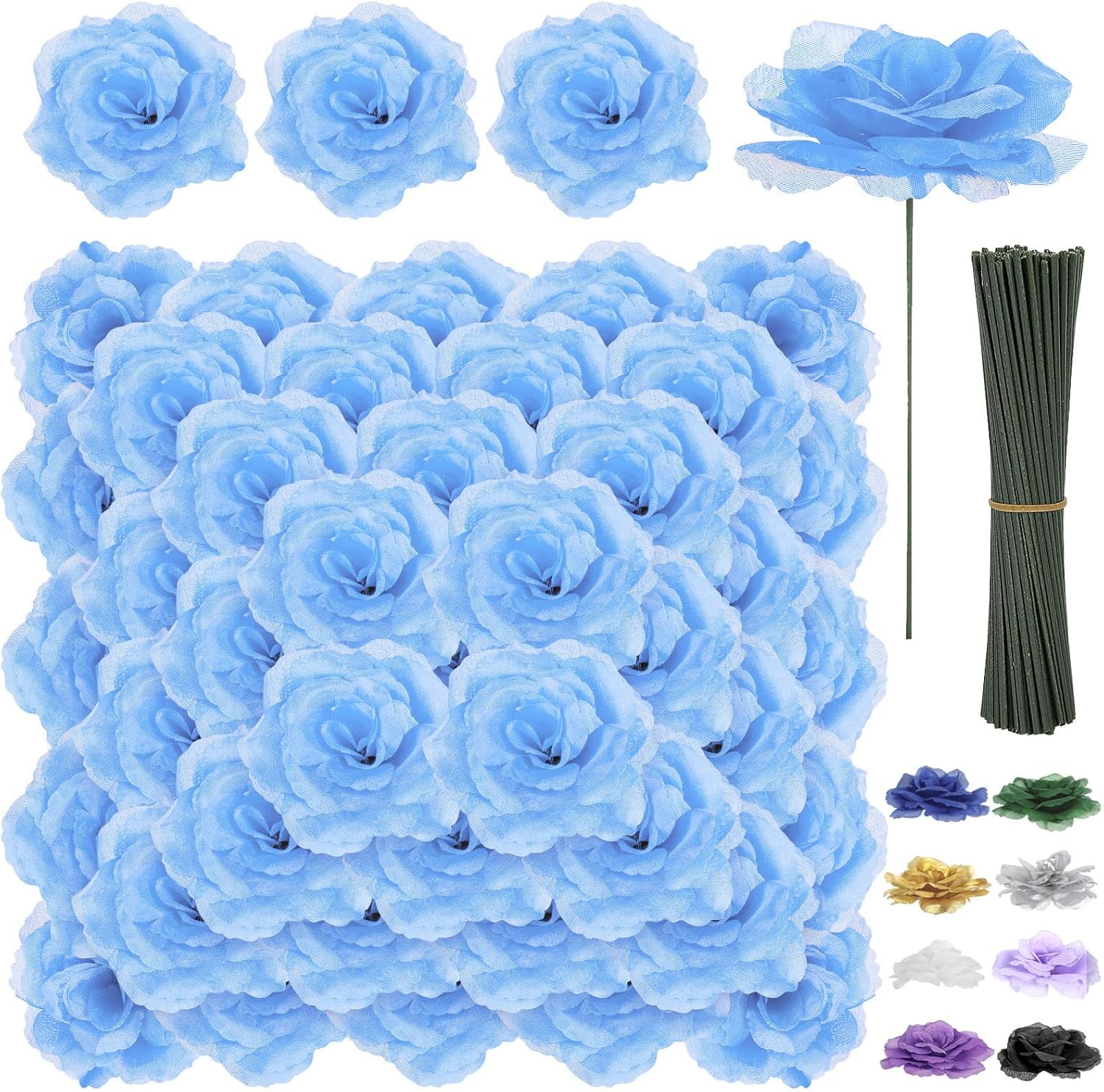 Luxe Black Artificial Flowers — 3.1" — Light Blue