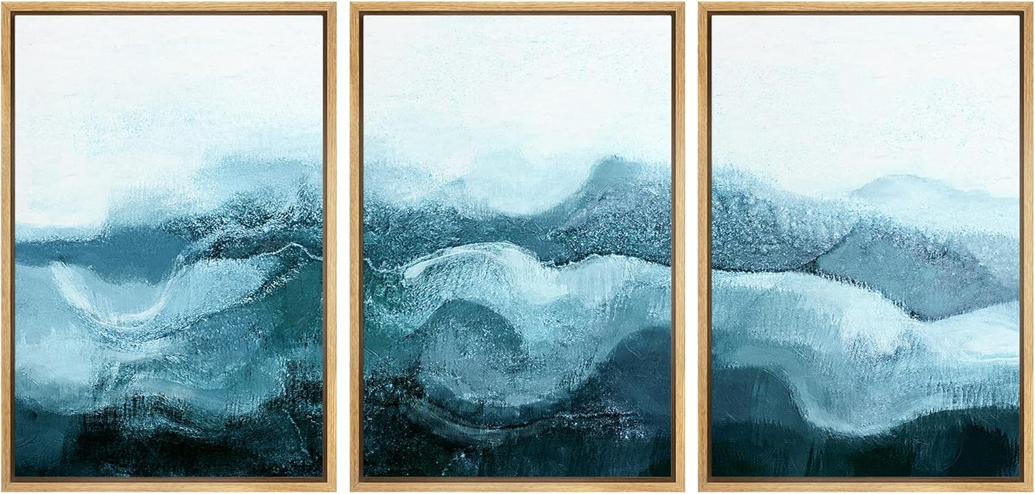 Framed Farmhouse Fabric Wall Art — 16" — 24" x 36" x 3 Panels NATURAL