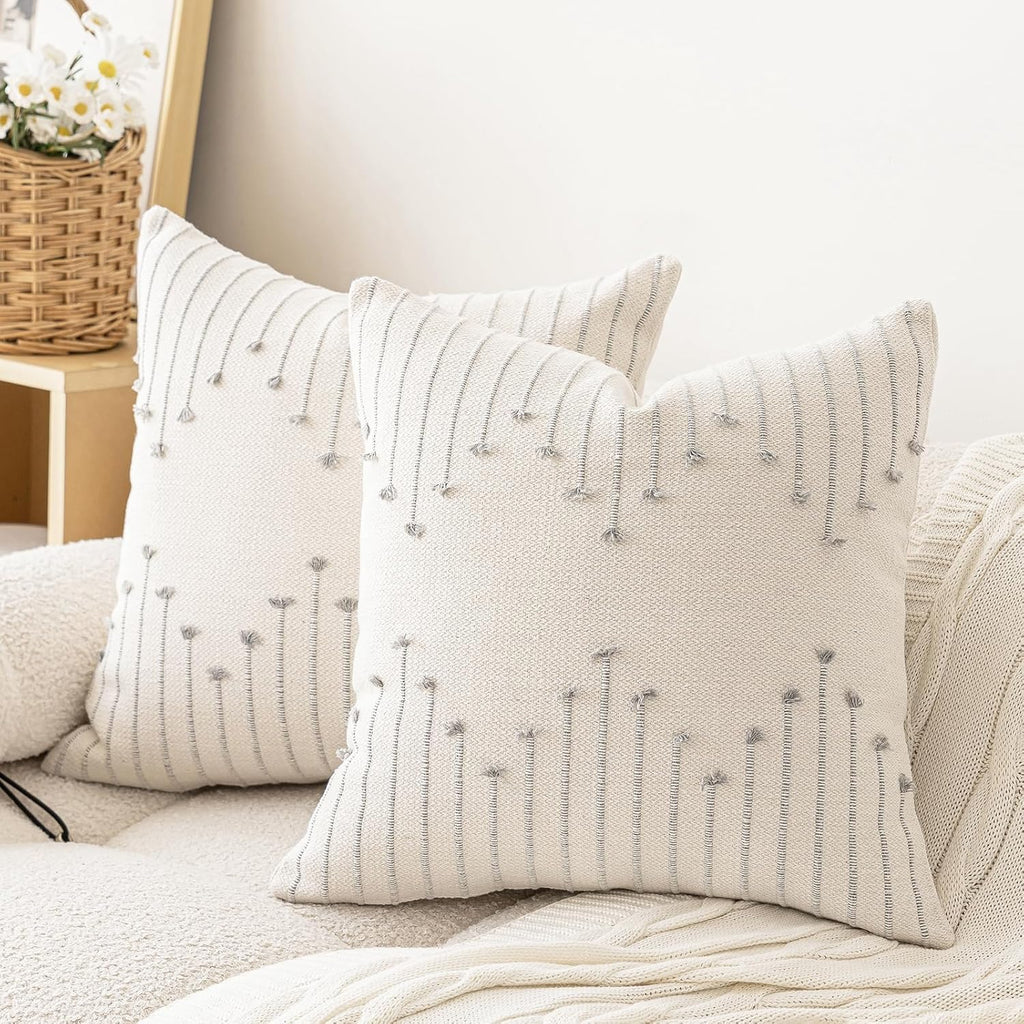 Boho Beige Throw Pillow Cover — 18" — Beige and Grey