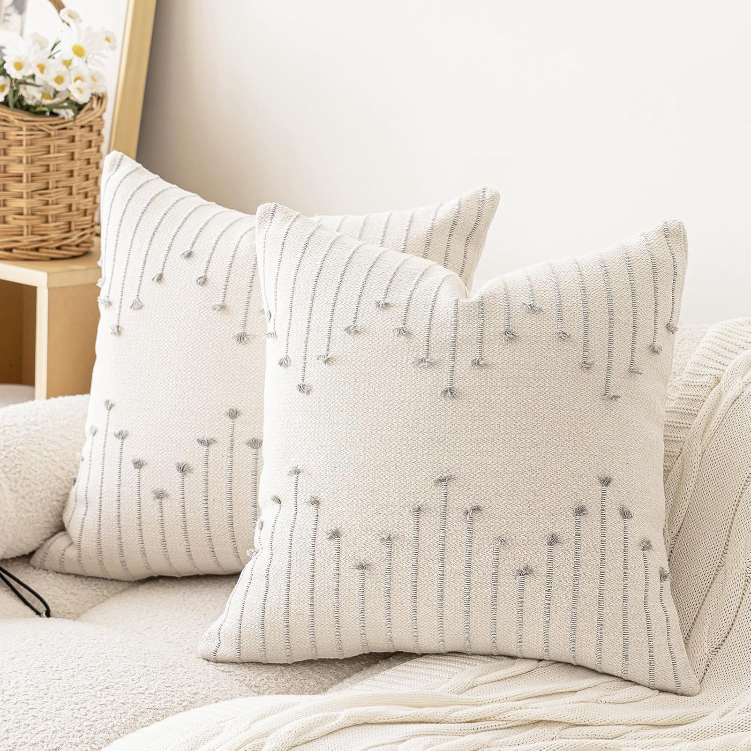 Boho Beige Throw Pillow Cover — 18" — Beige and Grey