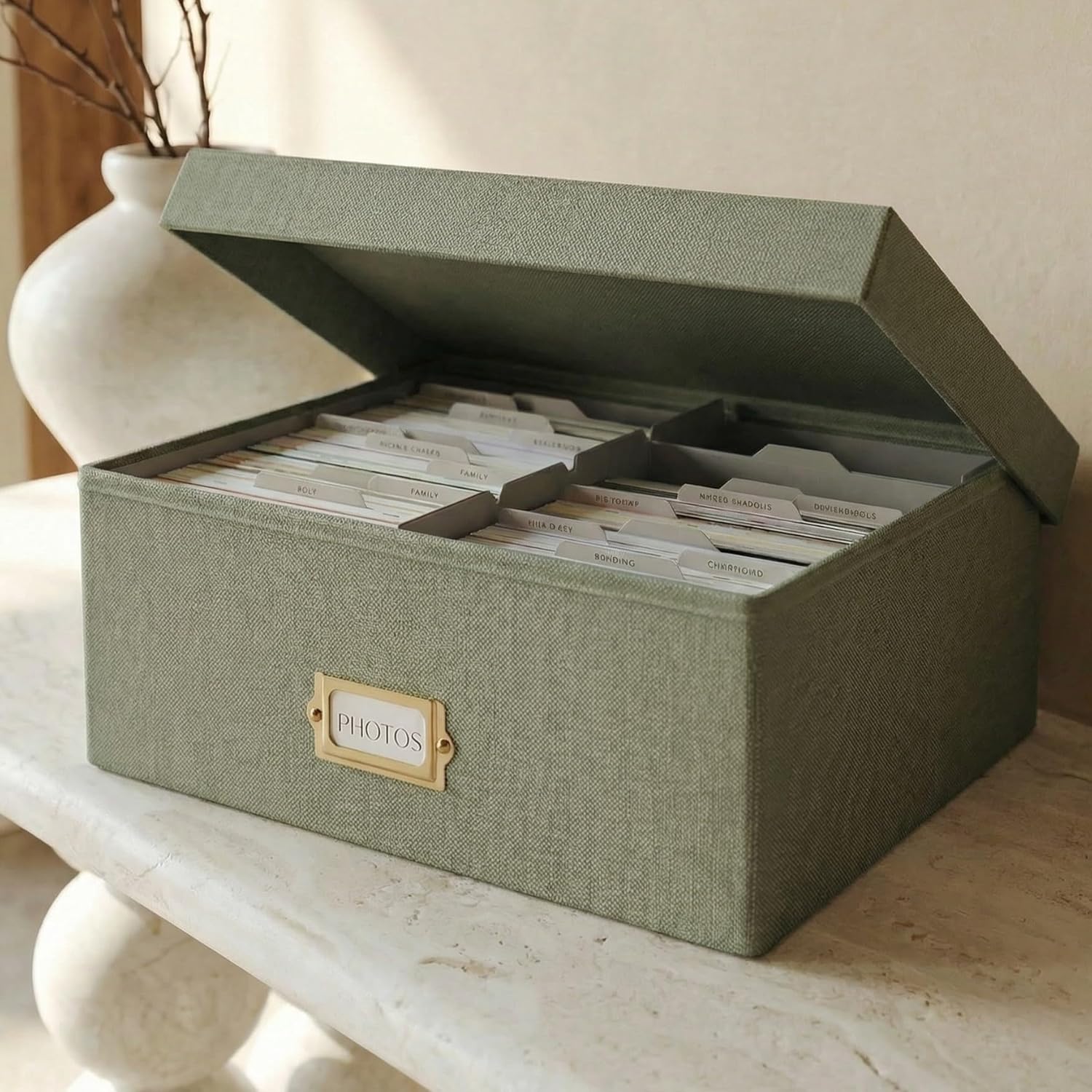 Linen Beige Storage Basket — 4x6 — Sage