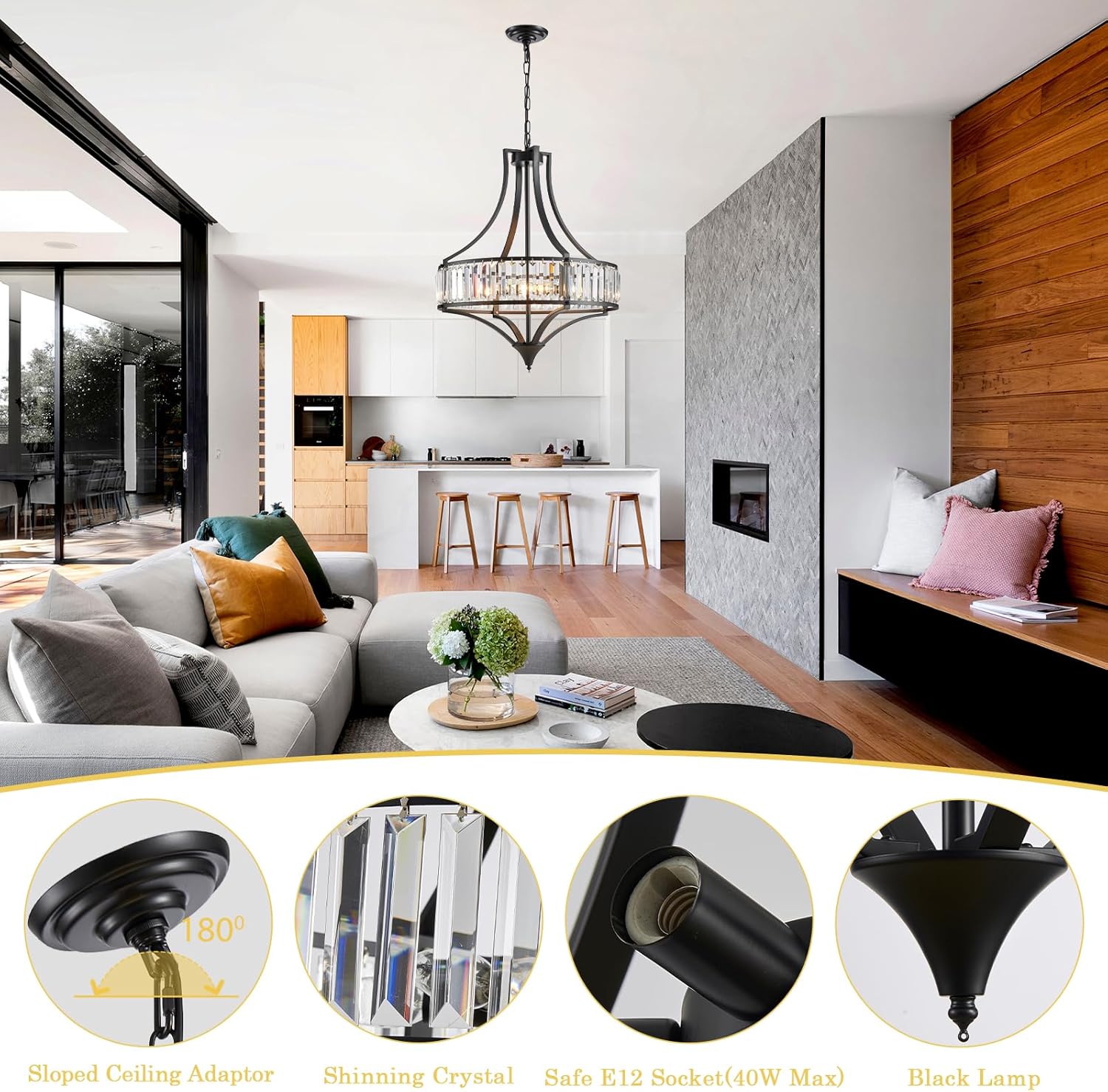 Round Farmhouse Black Chandelier — 6-Light - View 5