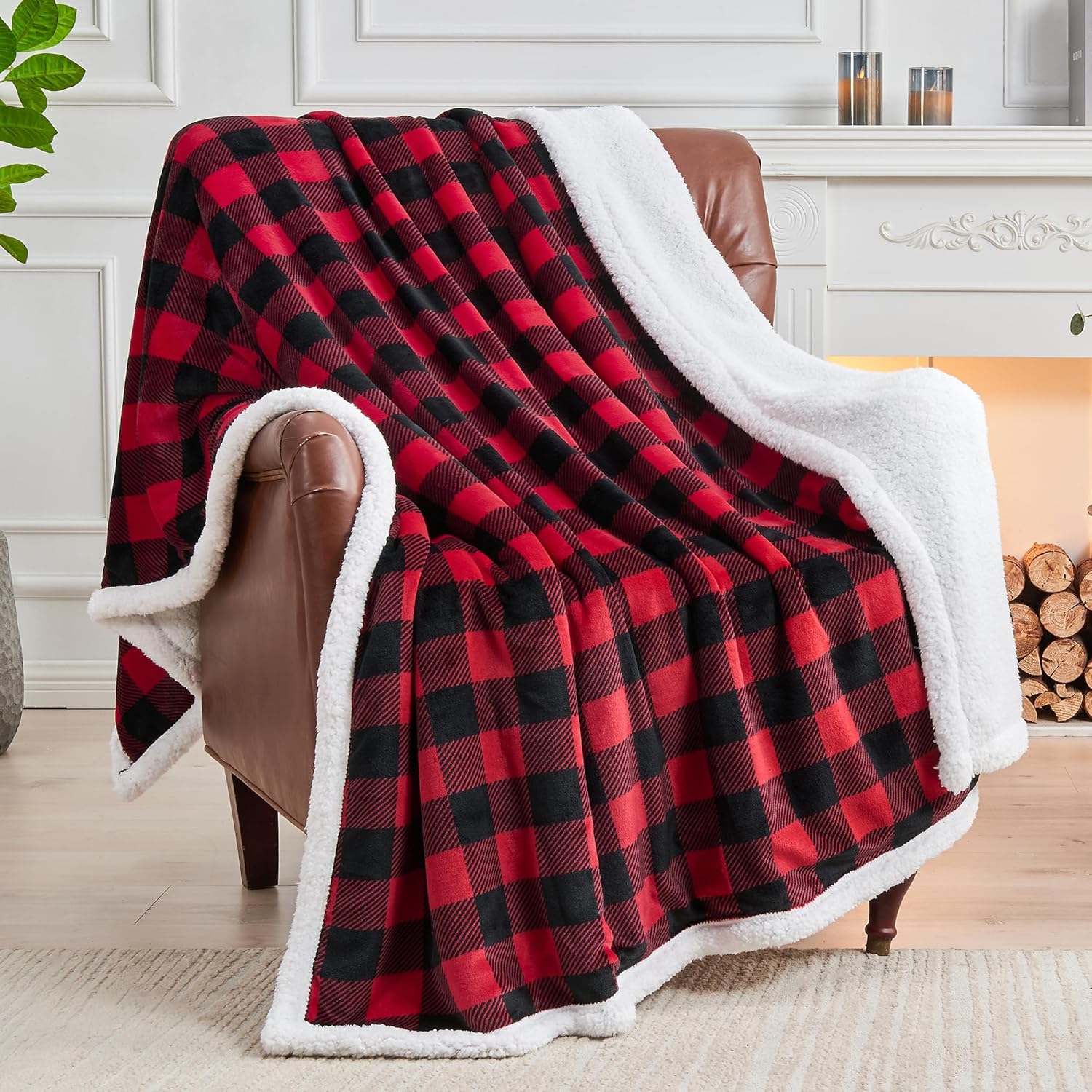 Black Throw Pillow — 50" — Red Black Sherpa