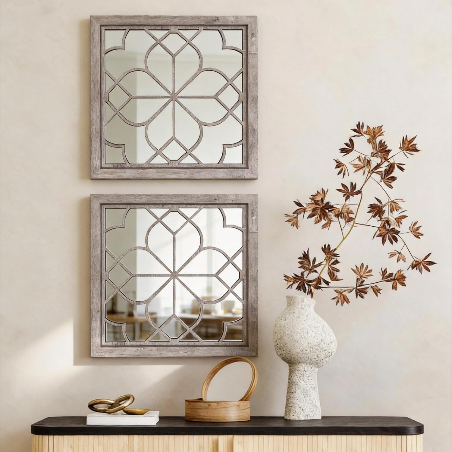 Vintage Boho Brown Wall Mirror — 12" — Brown