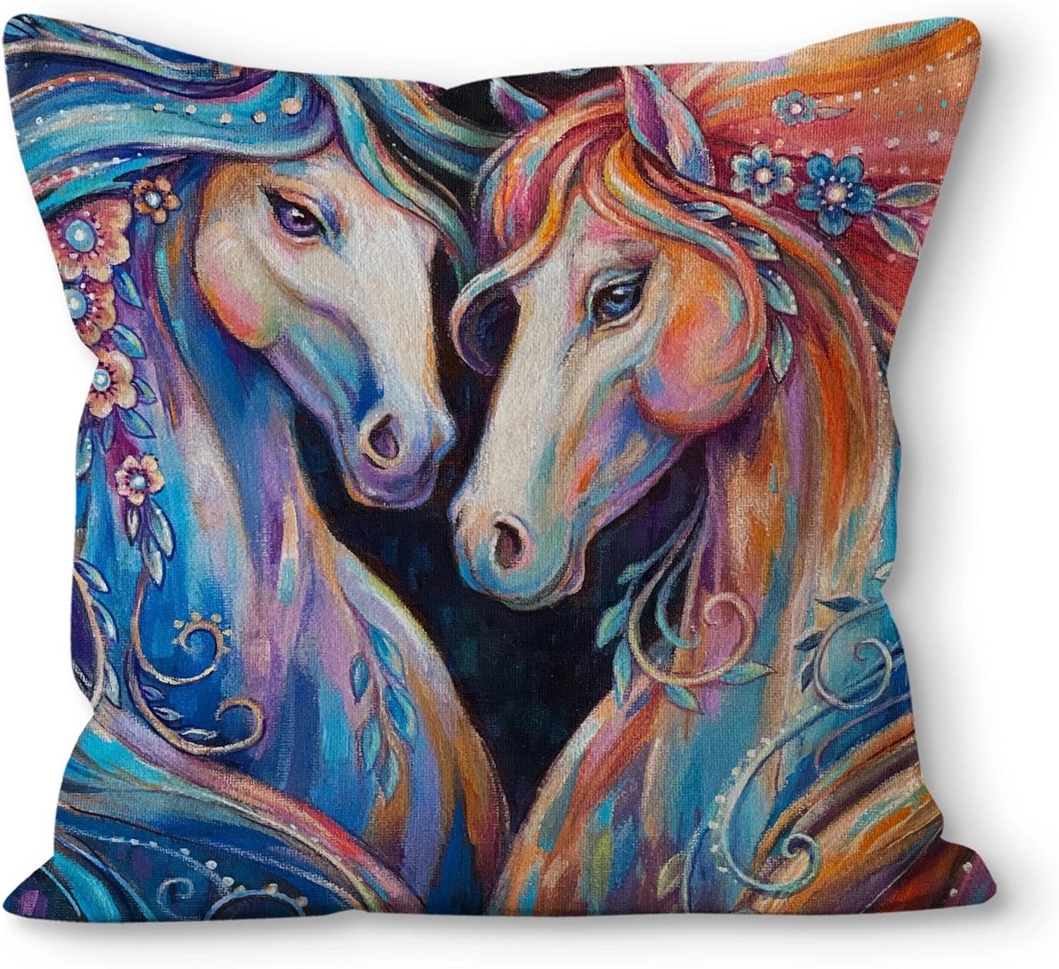 Boho Fabric Throw Pillow Cover — 18" — Horse-2