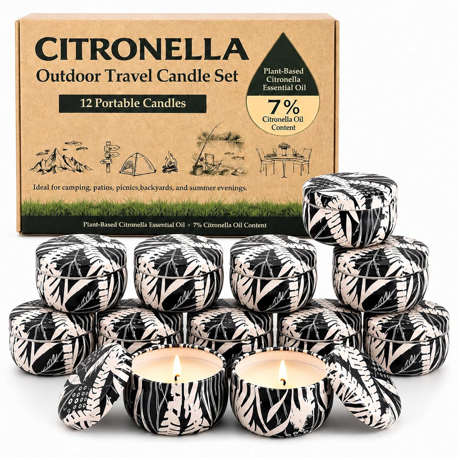 Soy Wax Grey Scented Candle — Citronella Candle - 12 Pack