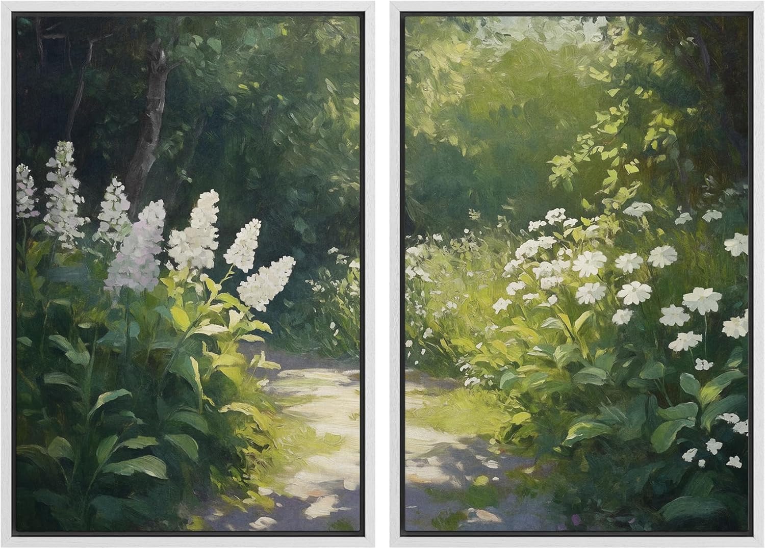 Framed Mid-Century Fabric Wall Art — 16" — 24" x 36" x 2 Panels WHITE