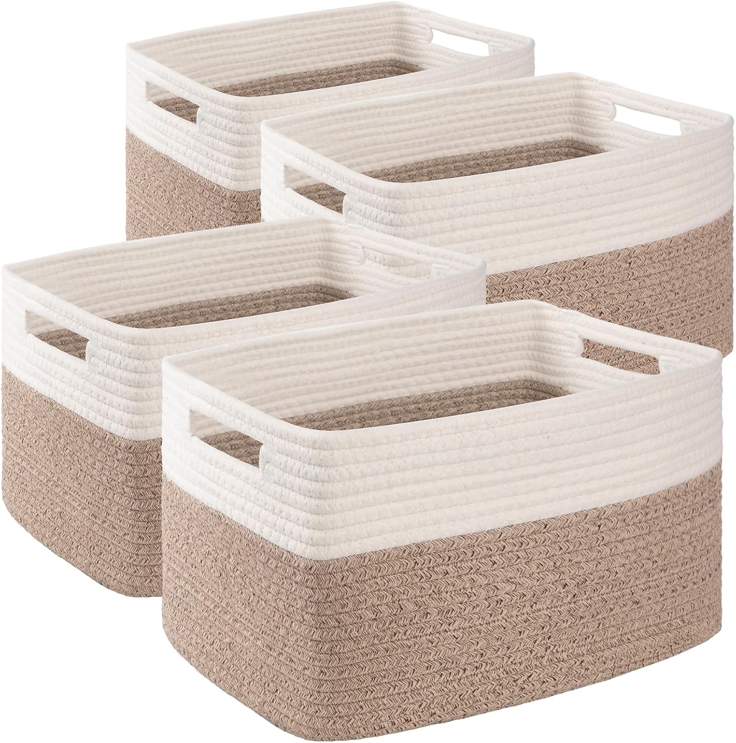 Boho Black Woven Basket — 12.7" — Brown & White