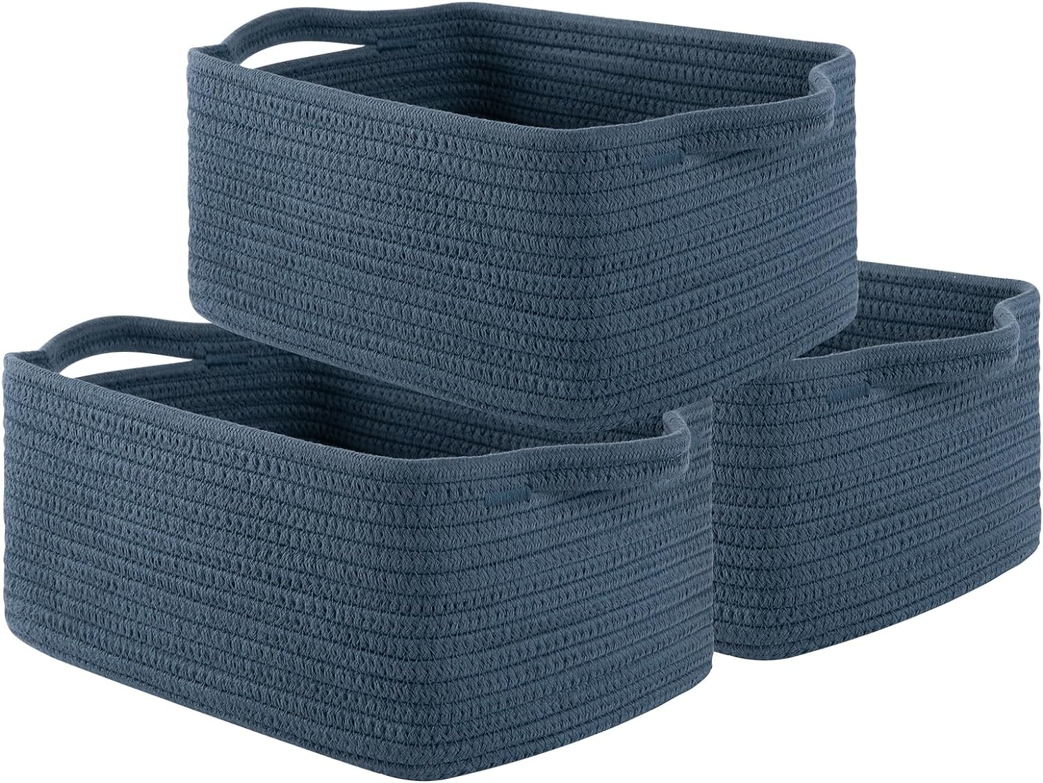 Boho Black Woven Basket — Set of 3 — Blue