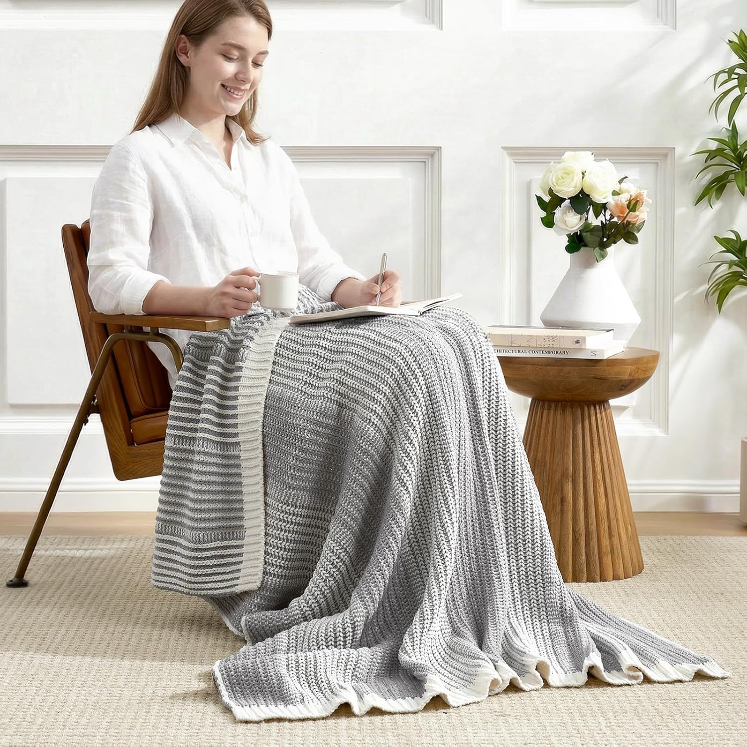 Knit Luxe Beige Throw Pillow — 50" - View 5