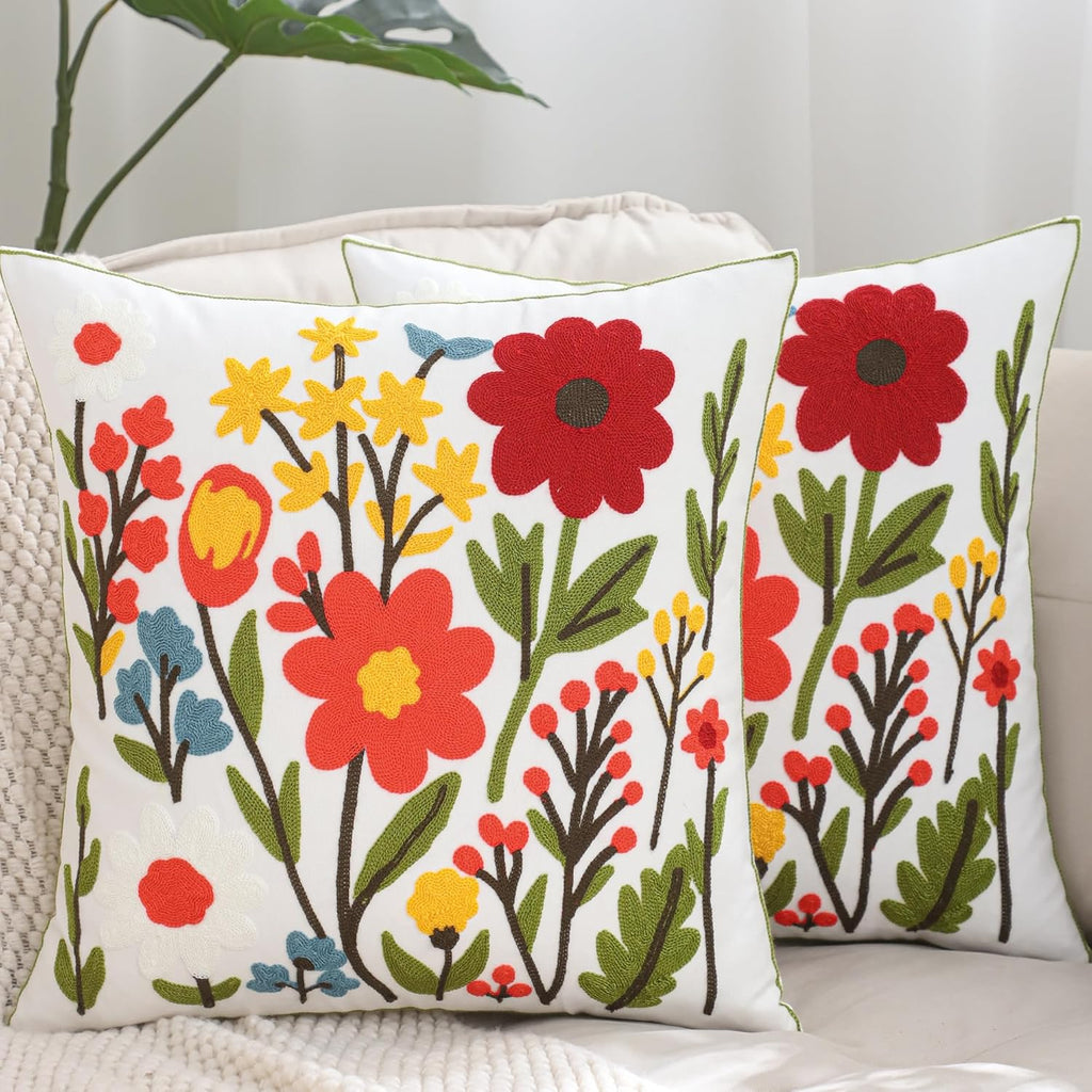 Embroidered Boho Blue Throw Pillow Cover — 18" - View 2