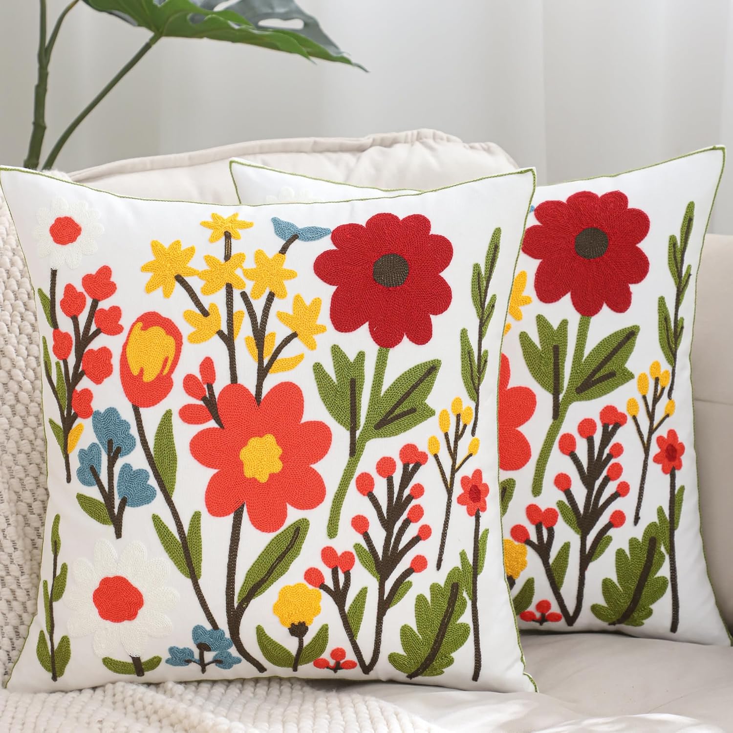 Embroidered Boho Blue Throw Pillow Cover — 18" - View 2