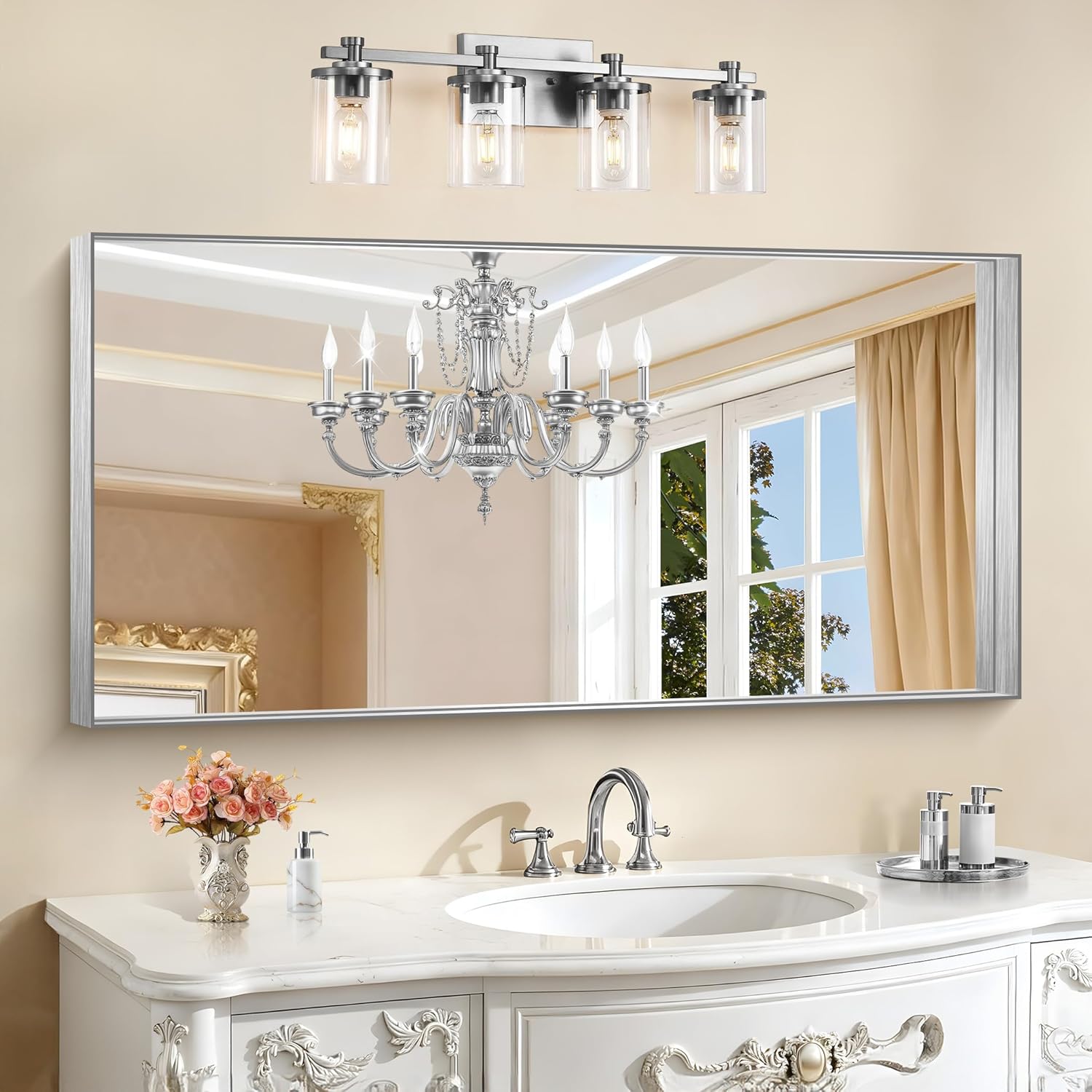 Rectangular Luxe Black Mirror — 30" — Squared Corner Silver