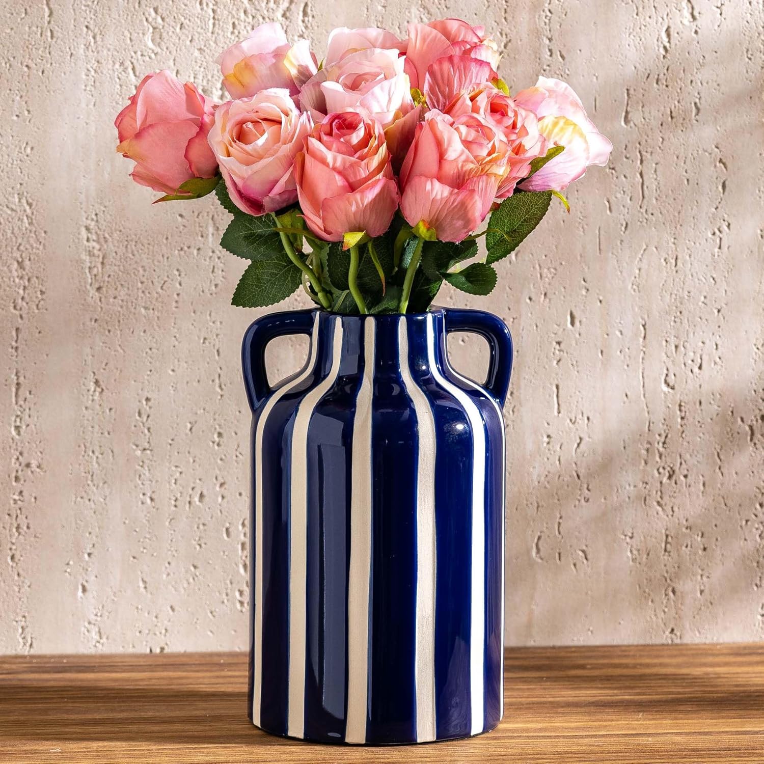 Farmhouse Black Flower Vase — 9.1" — Blue and White 1