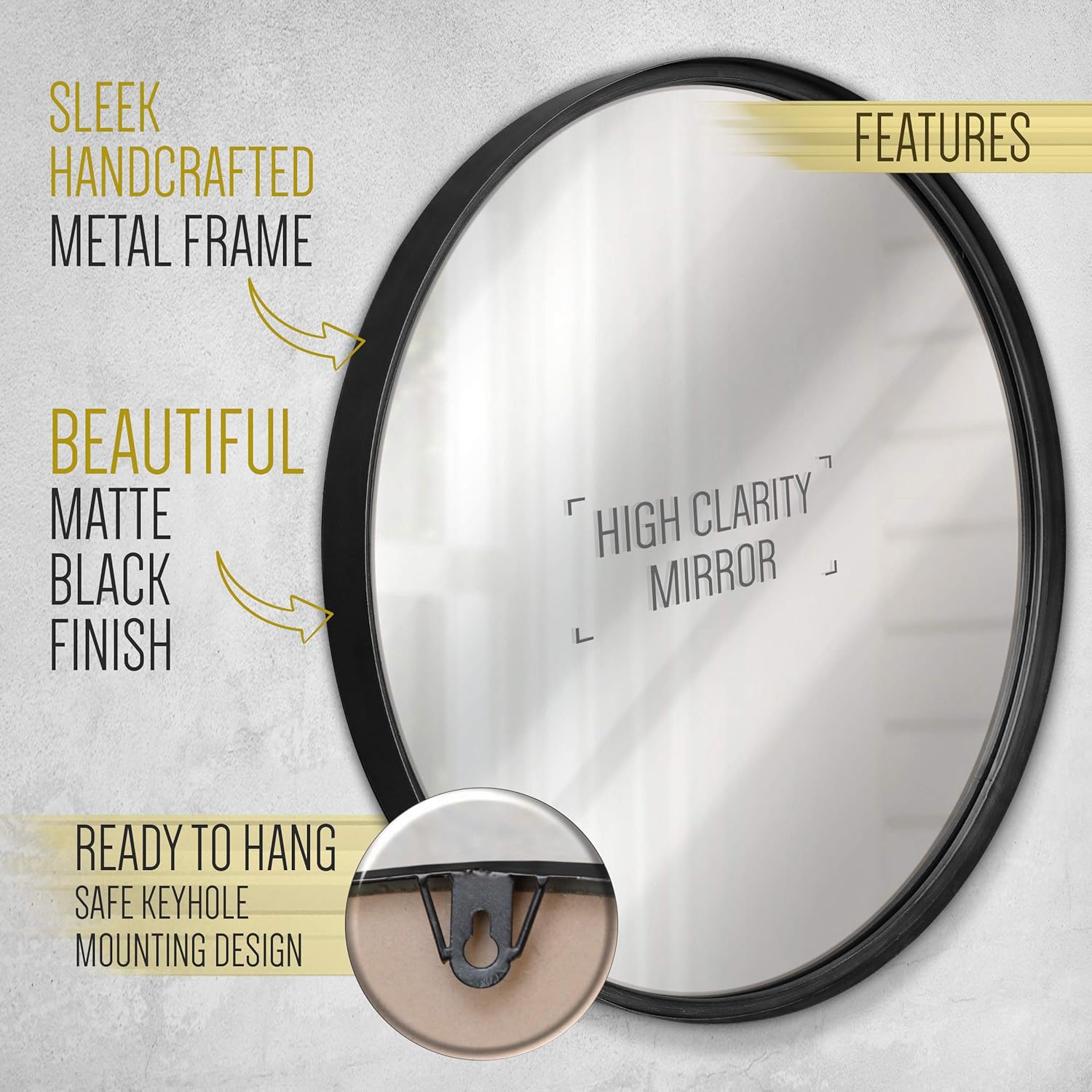 Round Boho Black Wall Mirror — 5" - View 2