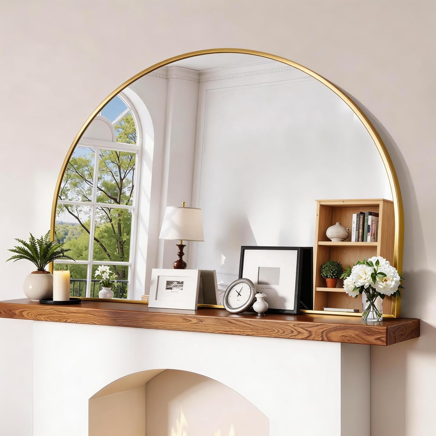 Rectangular Luxe Black Mirror — 30" — Arched Frame Gold
