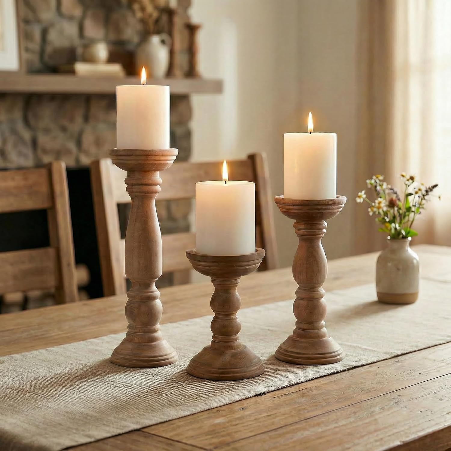 Vintage Farmhouse Beige Pillar Candle — 12" - View 4