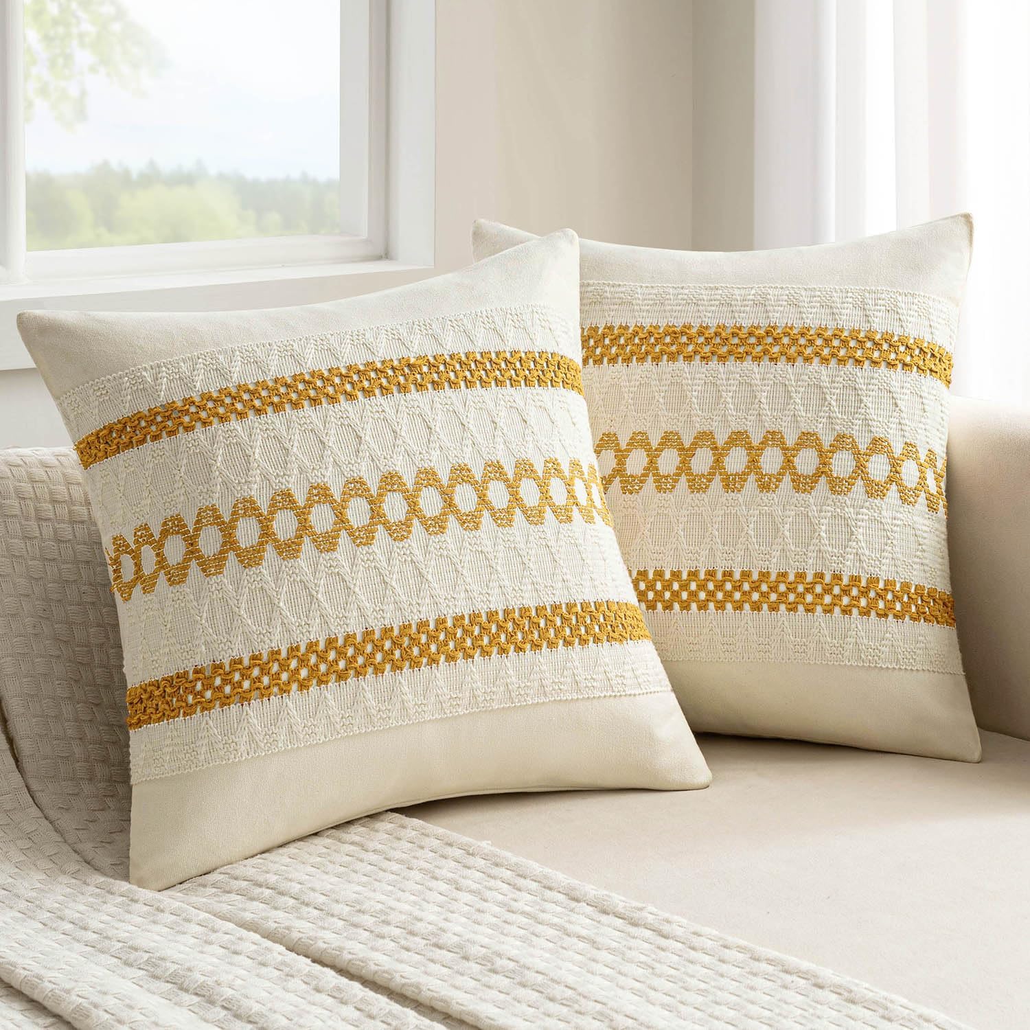 Boho Beige Pillow Cover — 16" — 16" x 16" (Pack of 2)