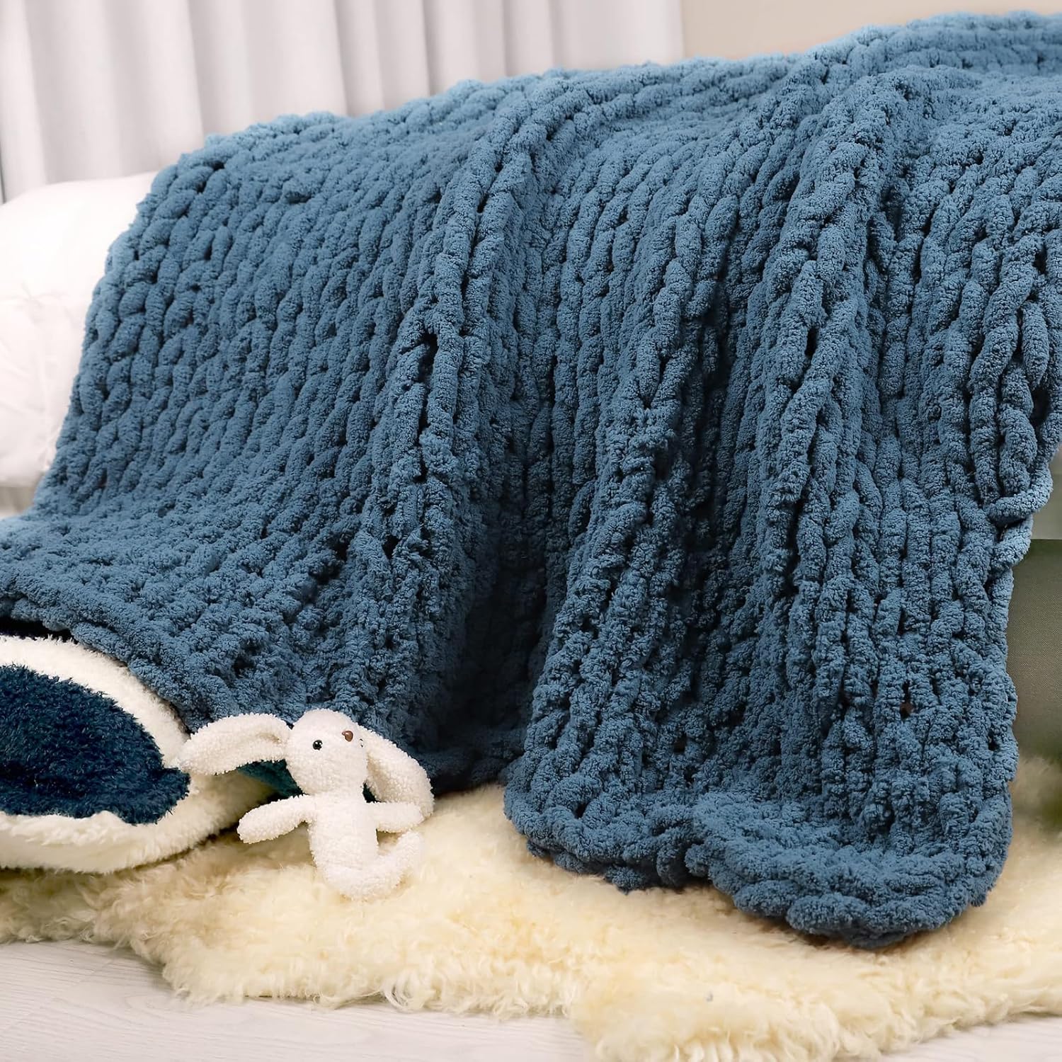 Knit Boho Beige Throw Pillow — 50" — Lyons Blue