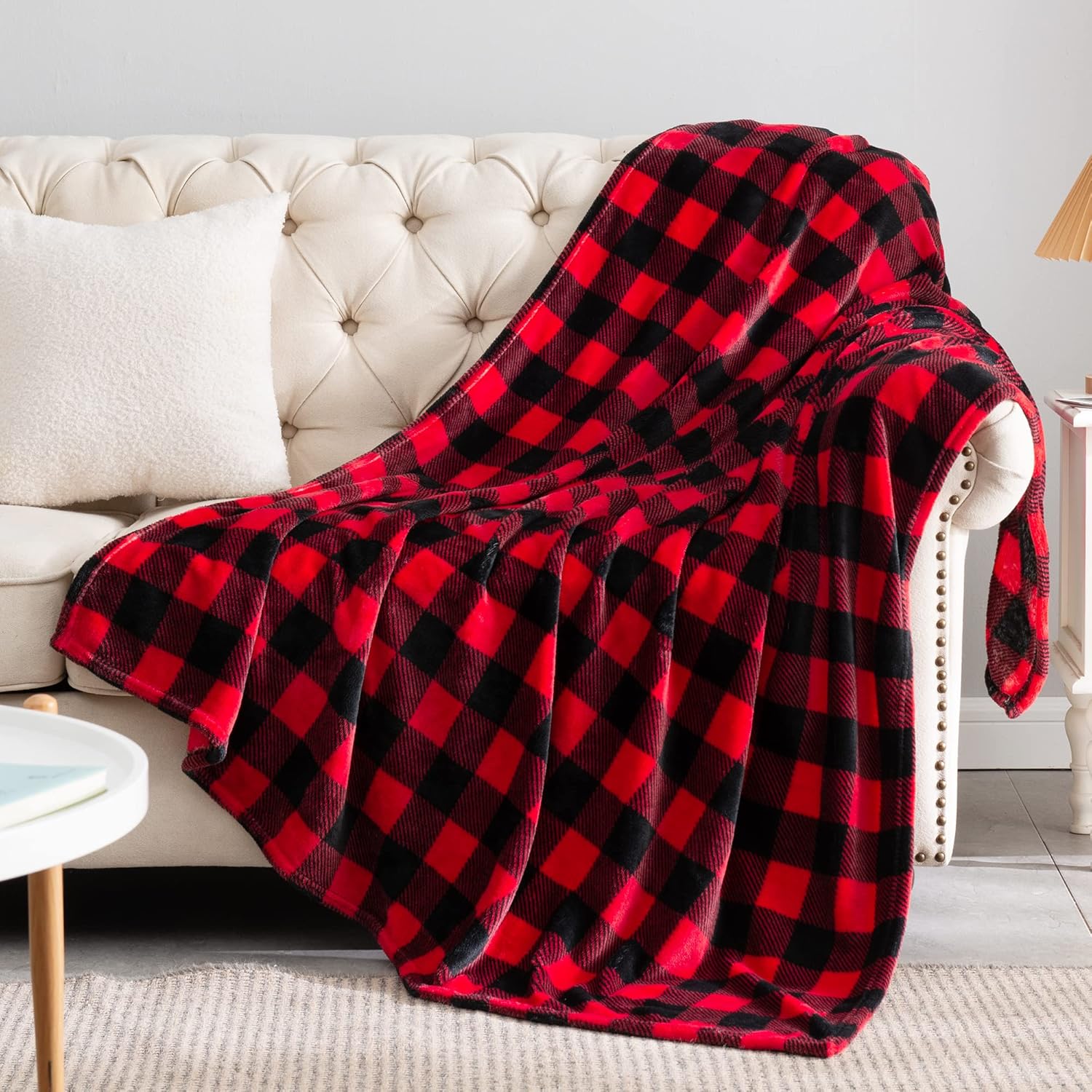 Black Throw Pillow — 50" — Red/Black Plaid
