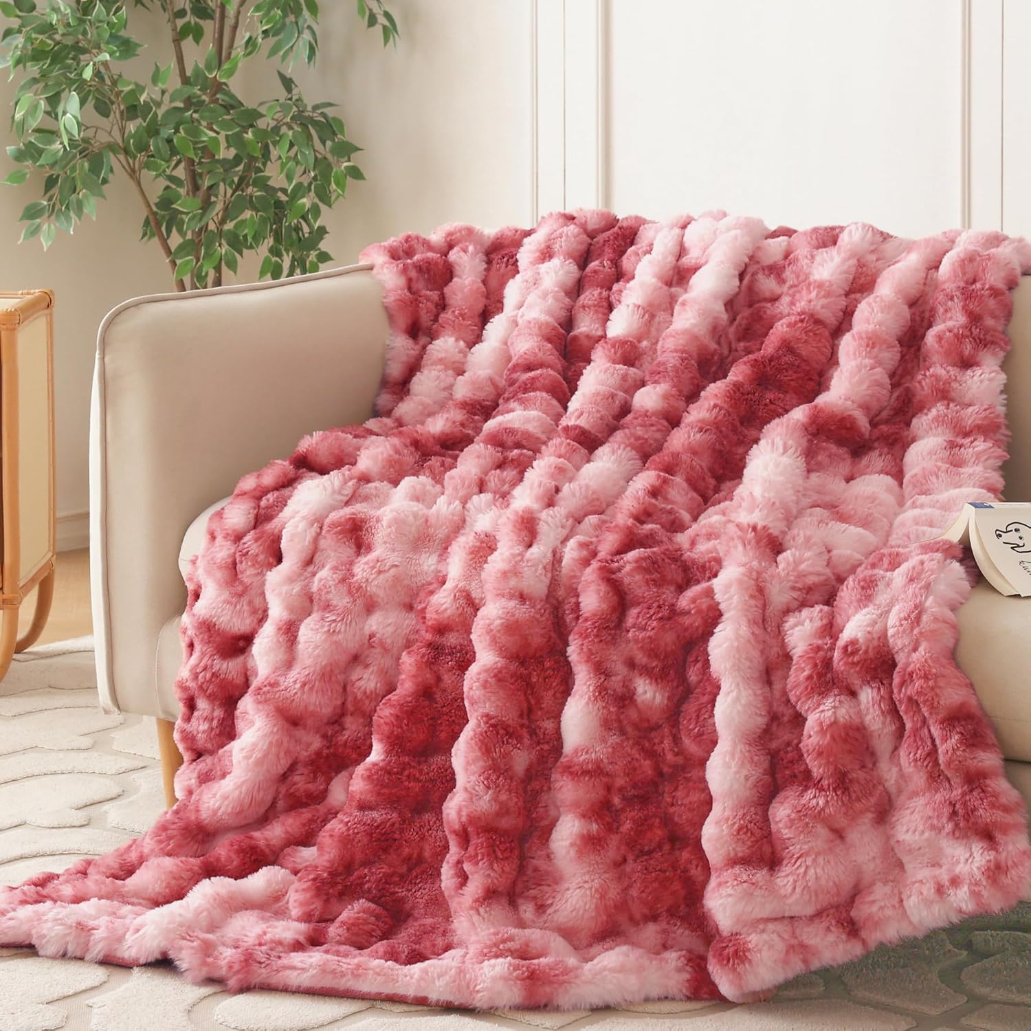Beige Throw Pillow — 60" — Tie Dye Magenta