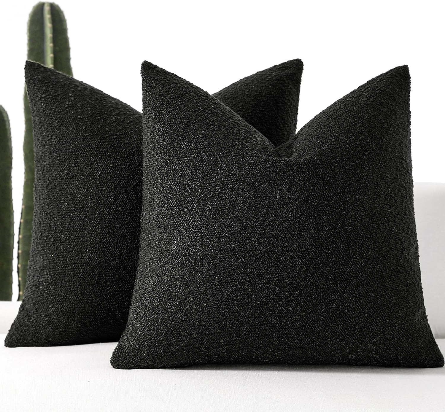 Boucle Beige Throw Pillow Cover — 22" — Black
