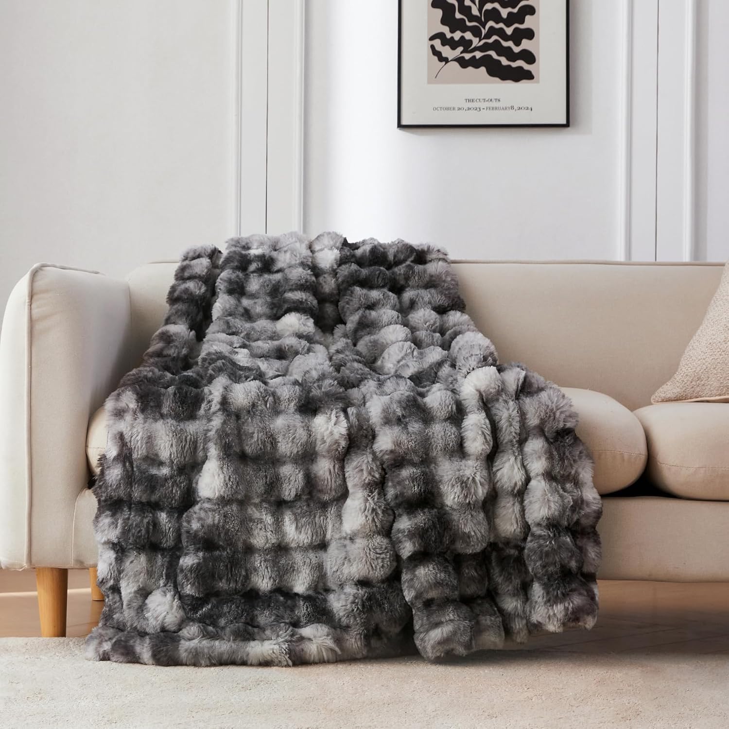 Beige Throw Pillow — 60" — Tie Dye Light Grey