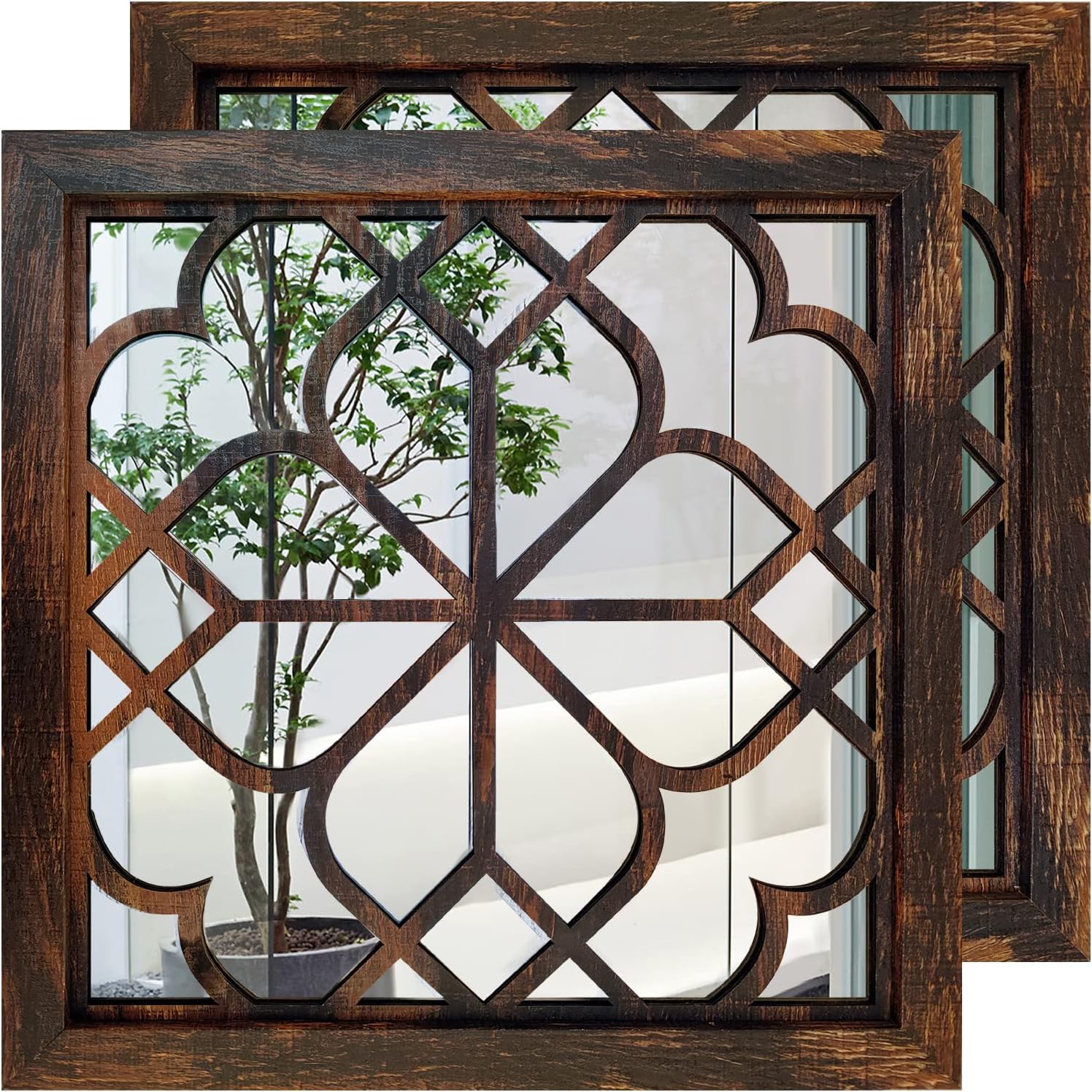 Rectangular Farmhouse Black Wall Mirror — 15" — Caramel Color