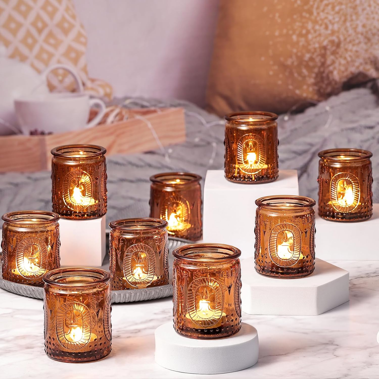 Vintage Boho Blue Candle — Set of 24 — Amber