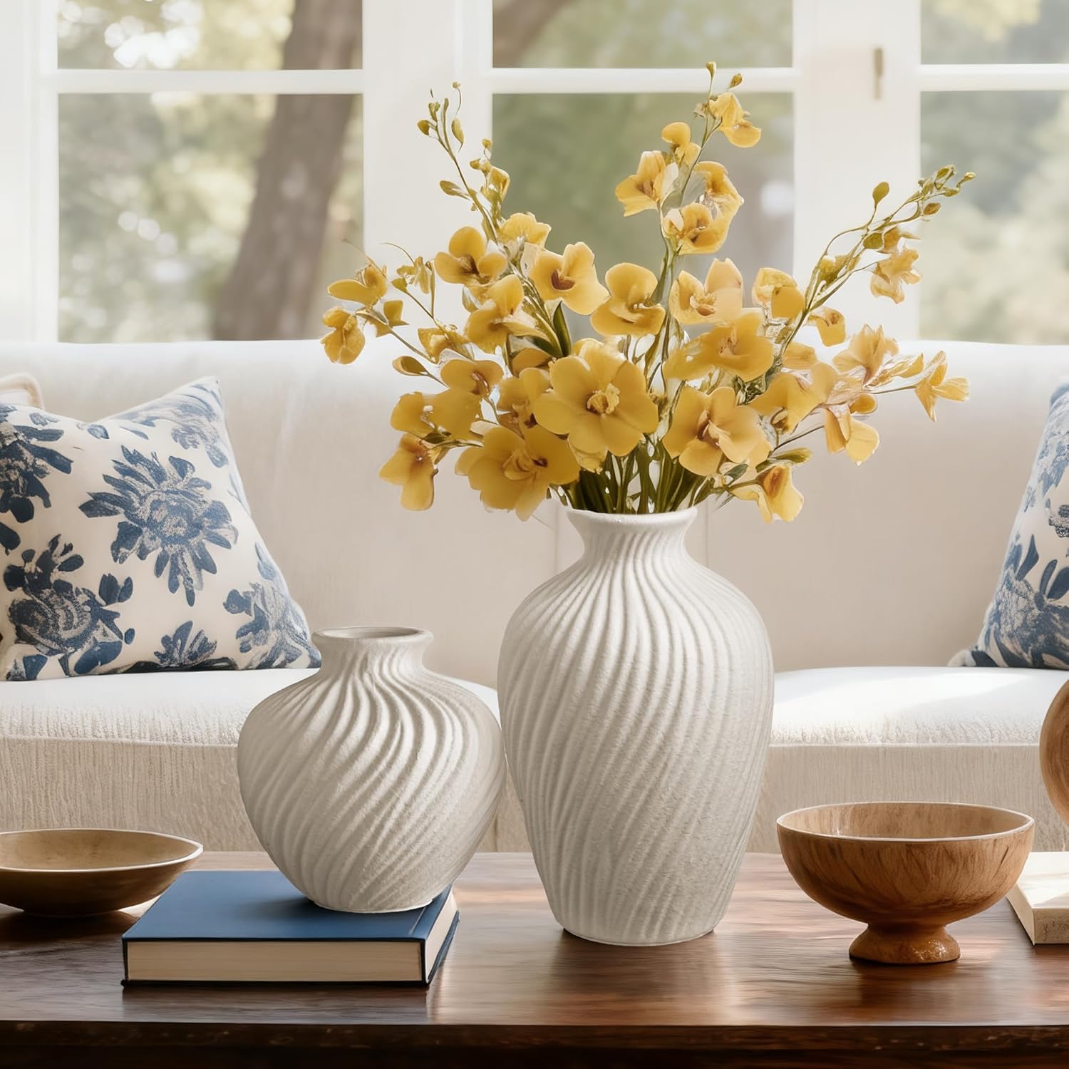 Round Farmhouse Ceramic Flower Vase — 5" - View 4