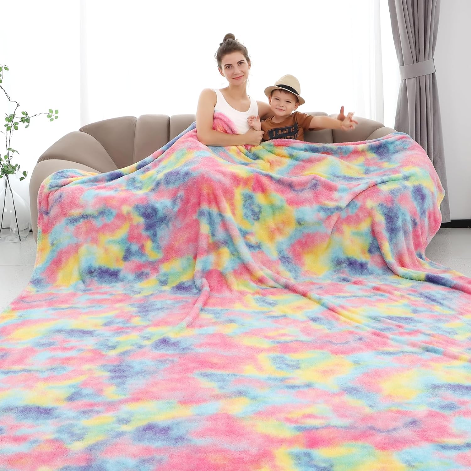 Luxe Blue Throw Pillow — 50" — Colored Tie Dye Blanket