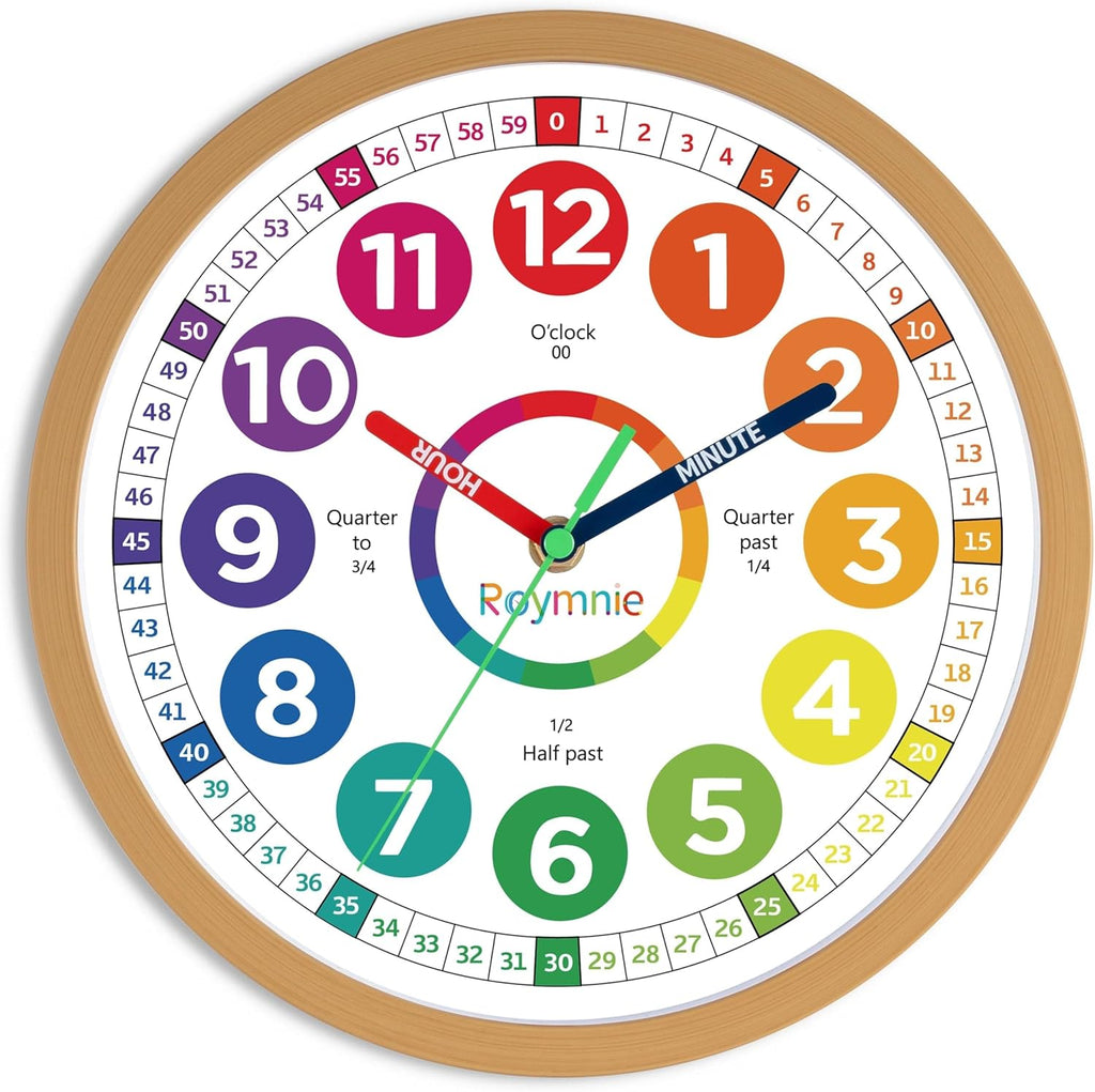 Battery Operated Blue Wall Clock — 14" — Wooden Grain
