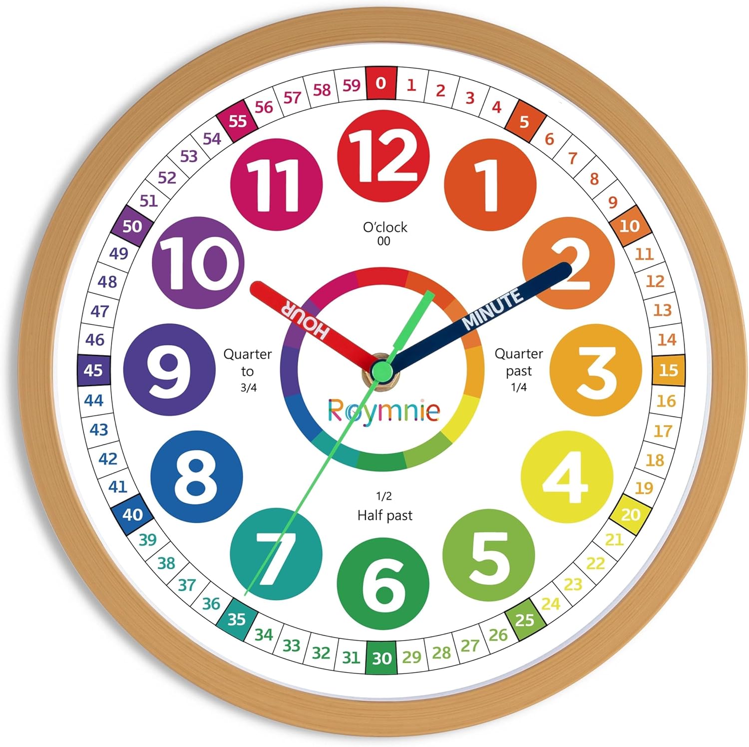 Battery Operated Blue Wall Clock — 14" — Wooden Grain